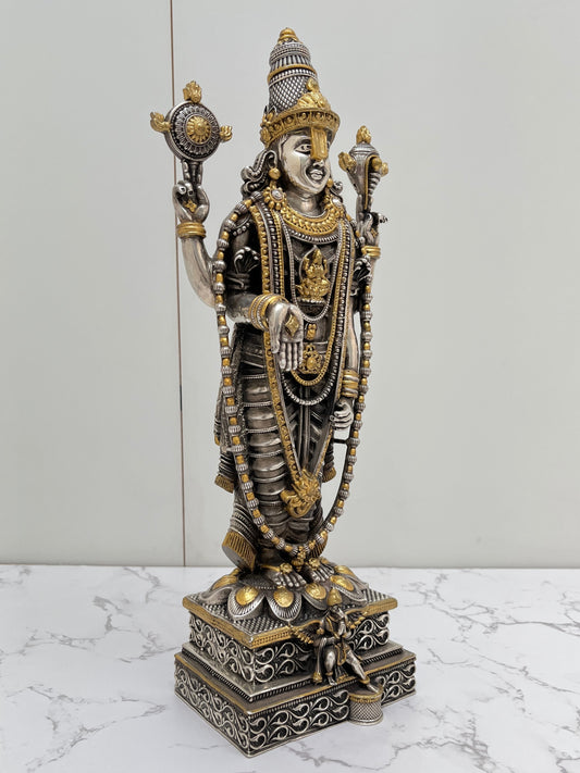 Side profile of 925 sterling silver Tirupati Balaji idol – intricate crown and four arms detailing