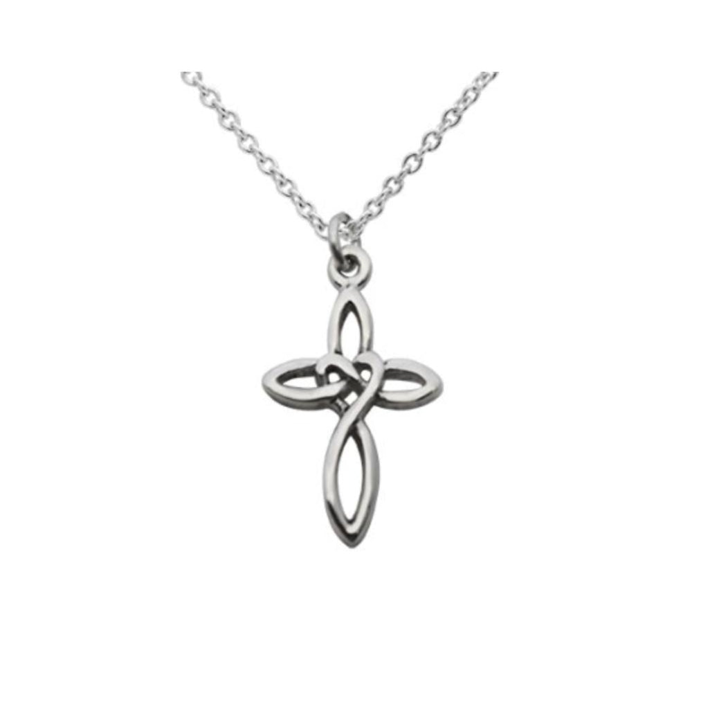 Close-up of Celtic cross pendant necklace 925 silver – detailed Celtic knot charm