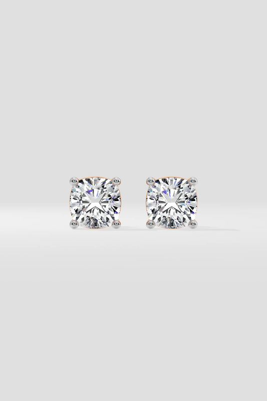 Cushion diamond stud earrings in gold with lab-grown diamonds – custom cushion cut solitaire studs