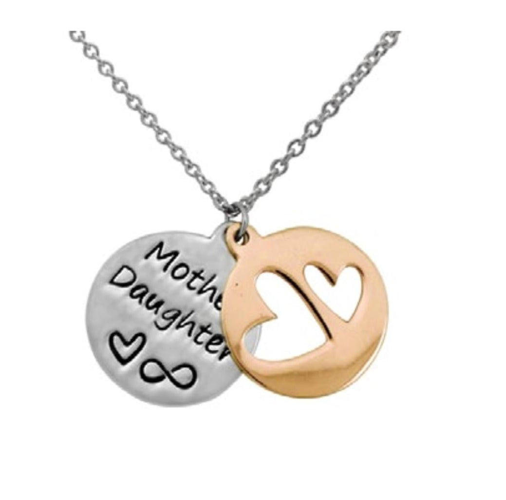 Close-up of "Mother & Daughter " engraved heart pendant 925 silver – sentimental Mothers Day necklace