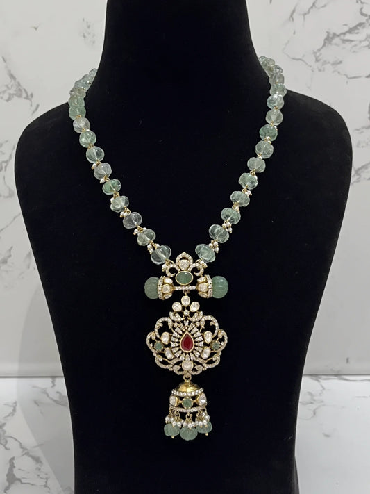 GREEN POLKI NECKLACE