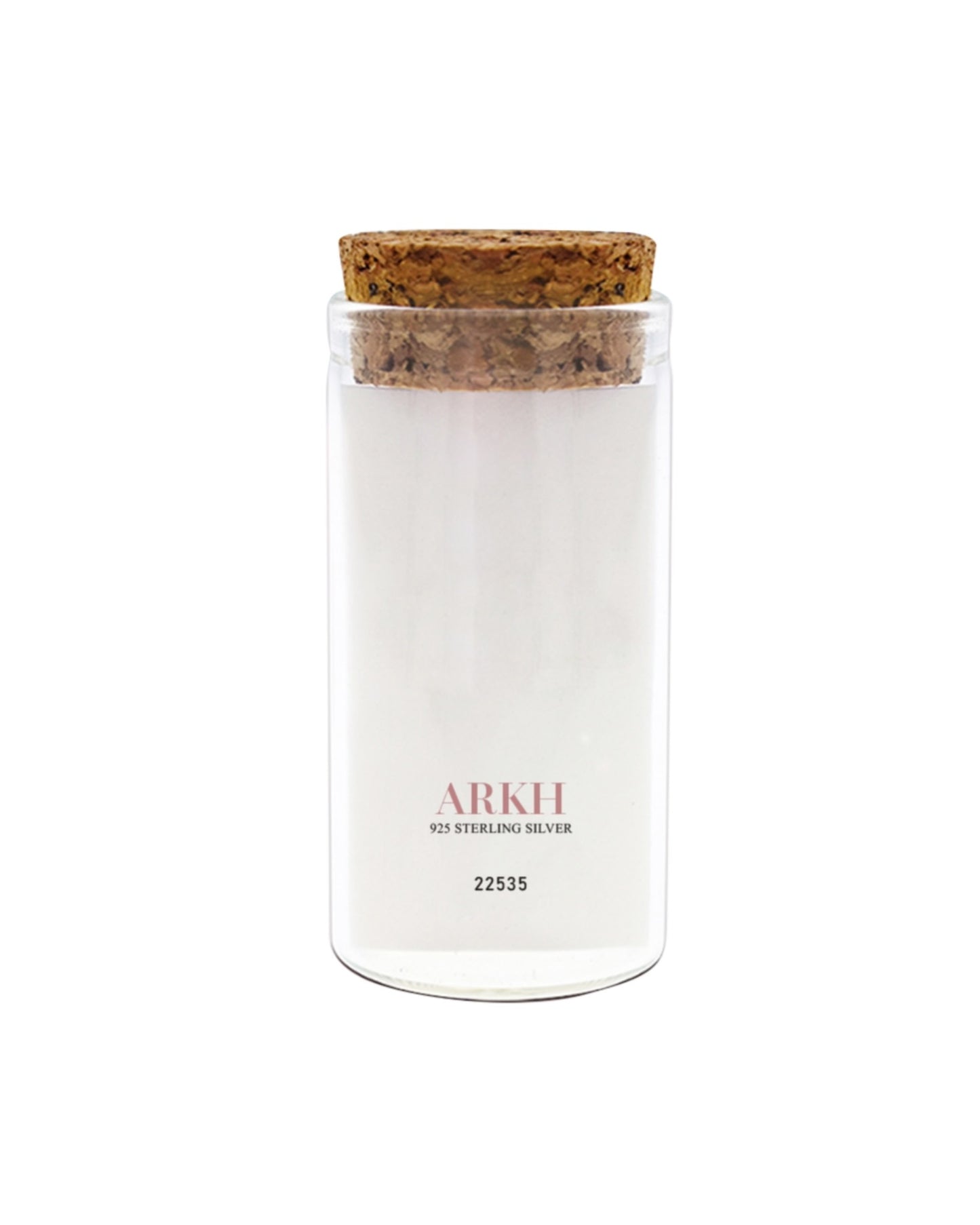 Glass jar with cork lid on a white background, featuring the brand 'ARKH'.