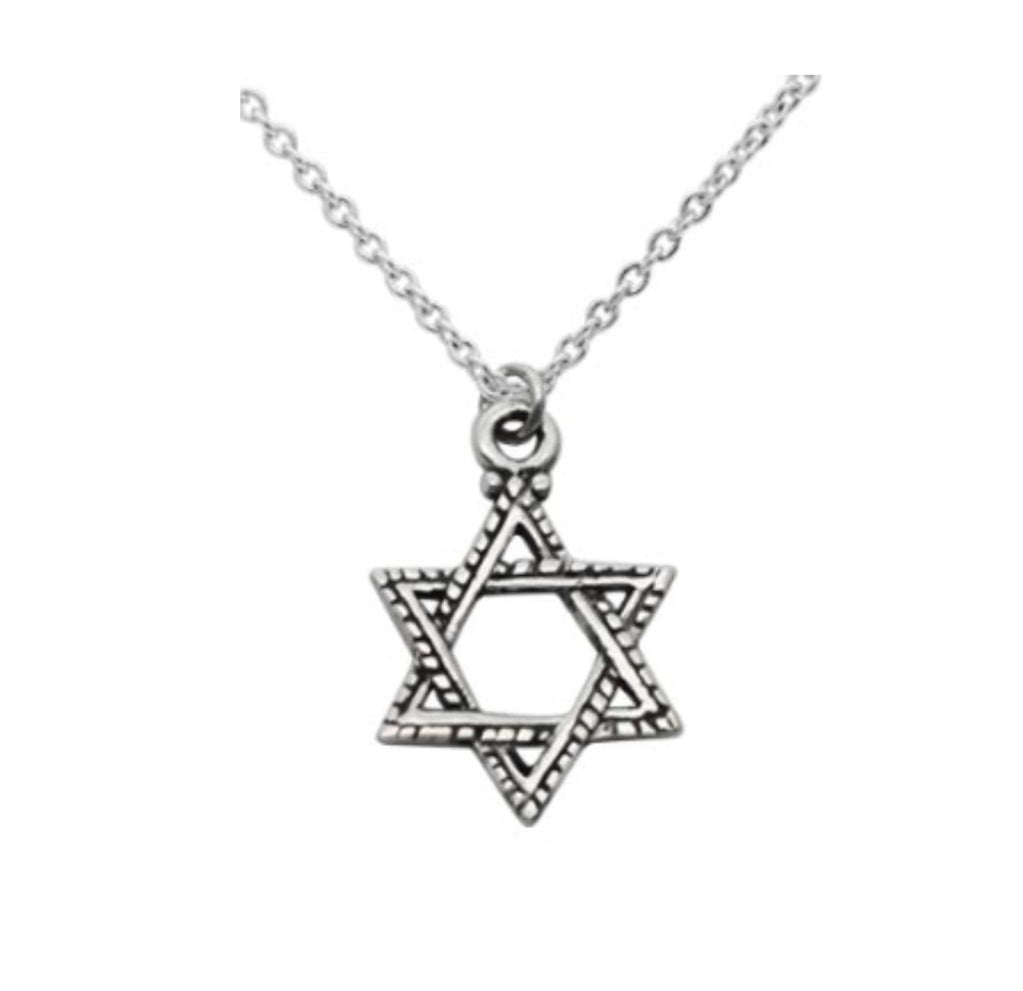 Close-up of Star of David pendant necklace 925 silver – detailed Jewish star charm