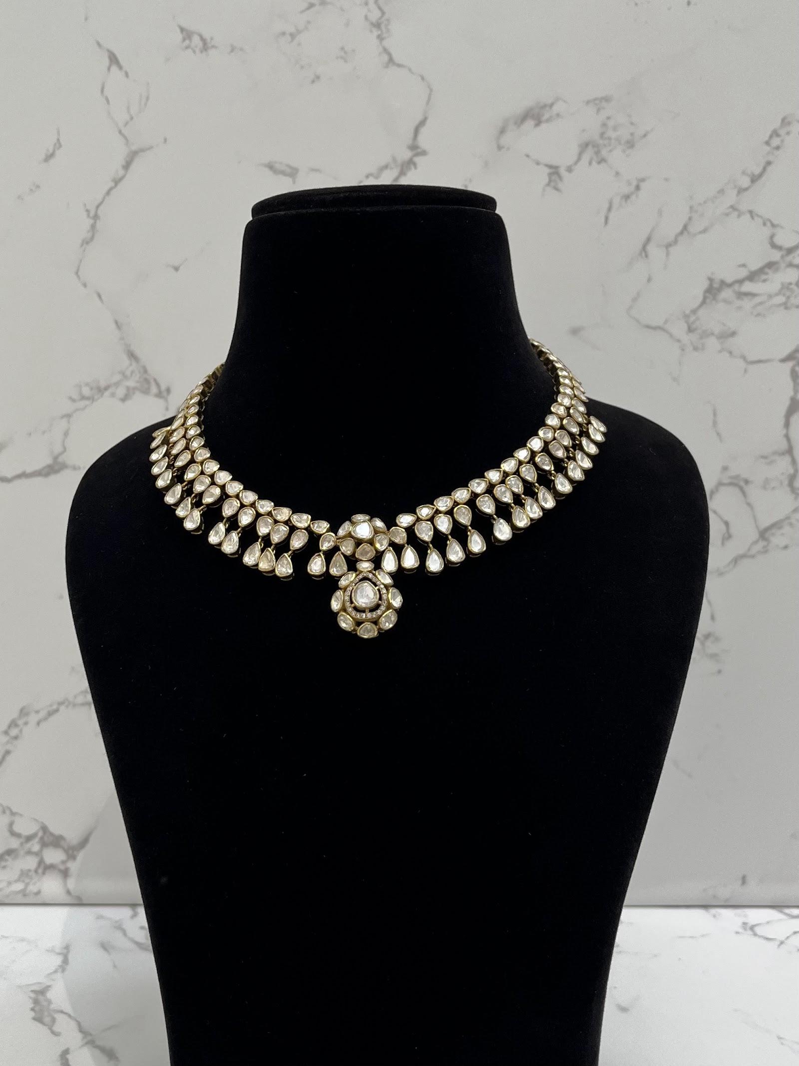 Moissanite Polki Necklace, sterling silver