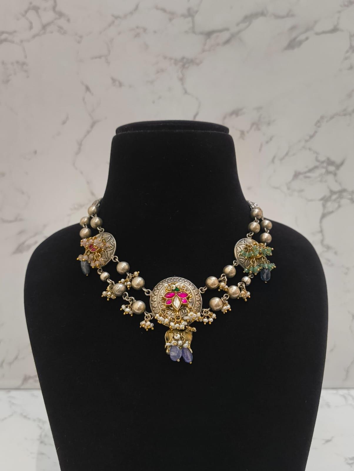 Pearl Beaded Necklace, sterling silver
