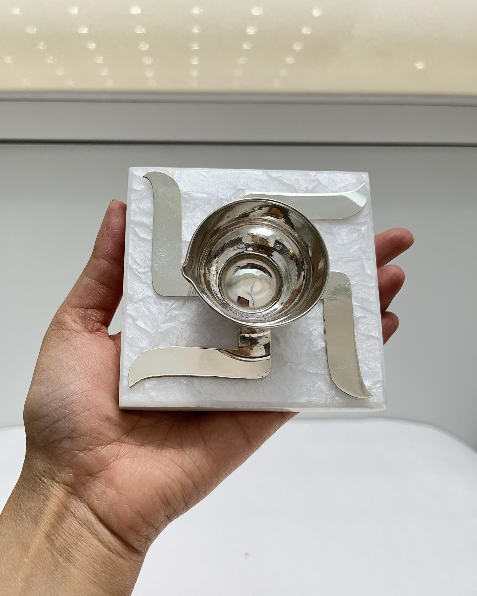 Silver Swastik Diya, sterling silver