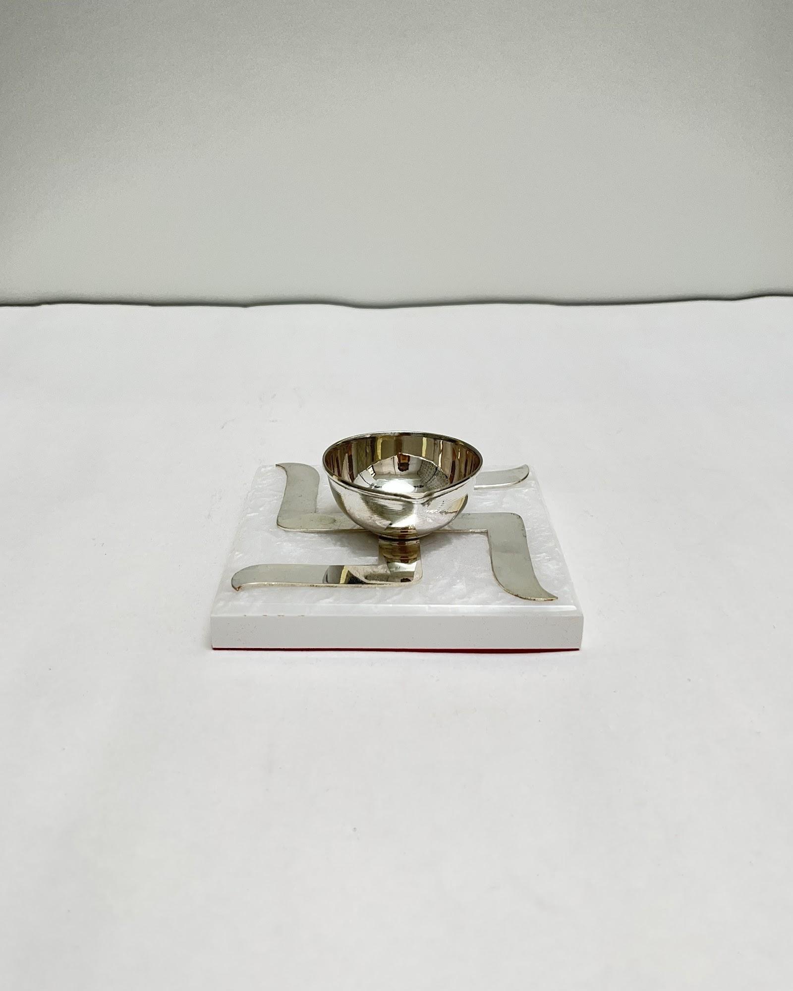 Silver Swastik Diya, sterling silver