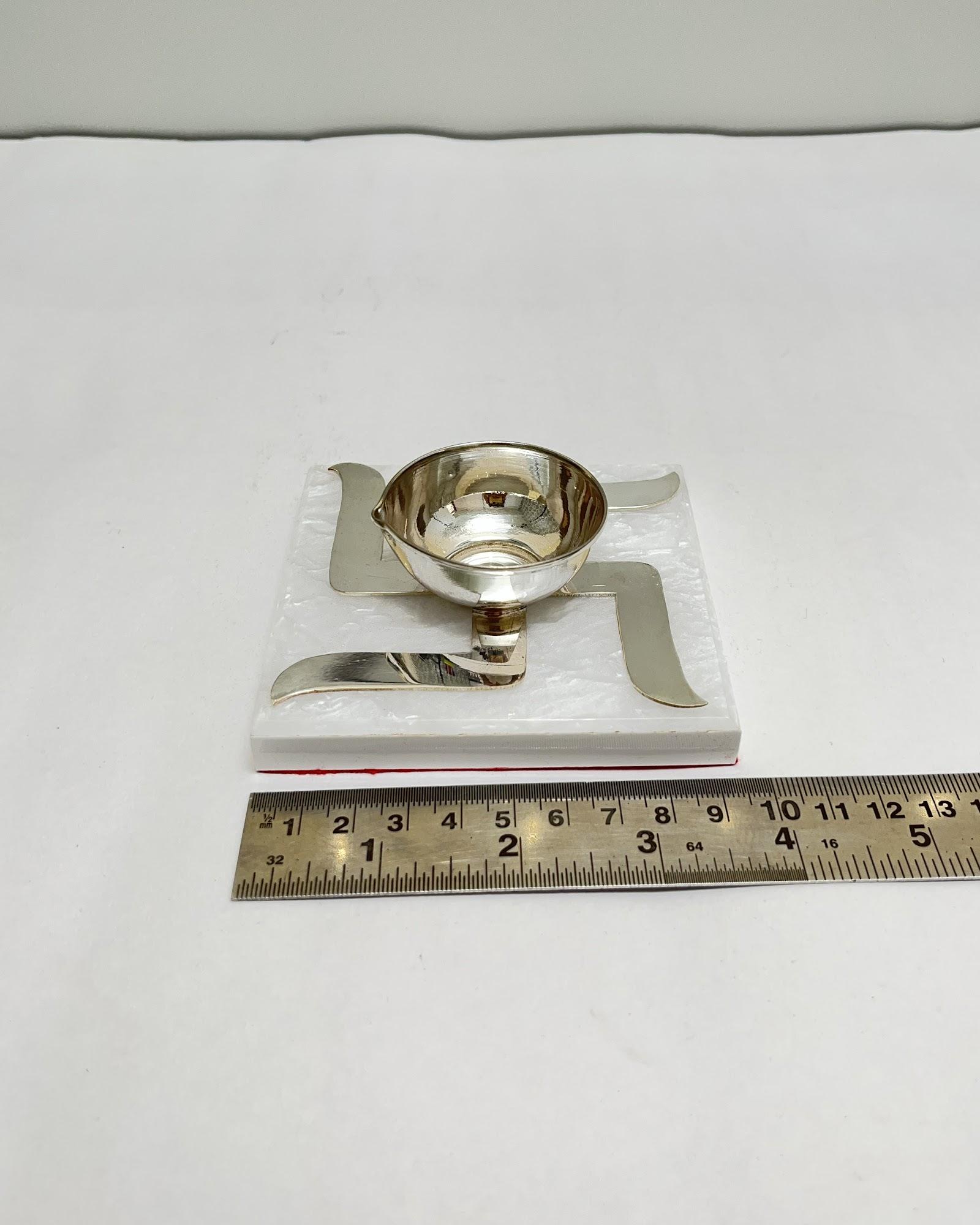 Silver Swastik Diya, sterling silver