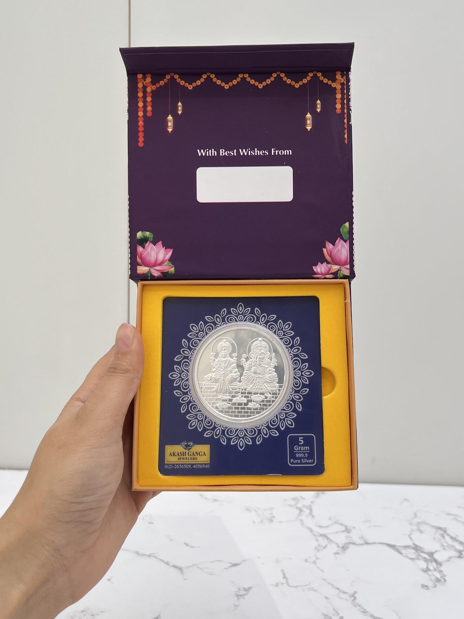 Silver Lakshmi Ganesh Coin (10g), sterling silver