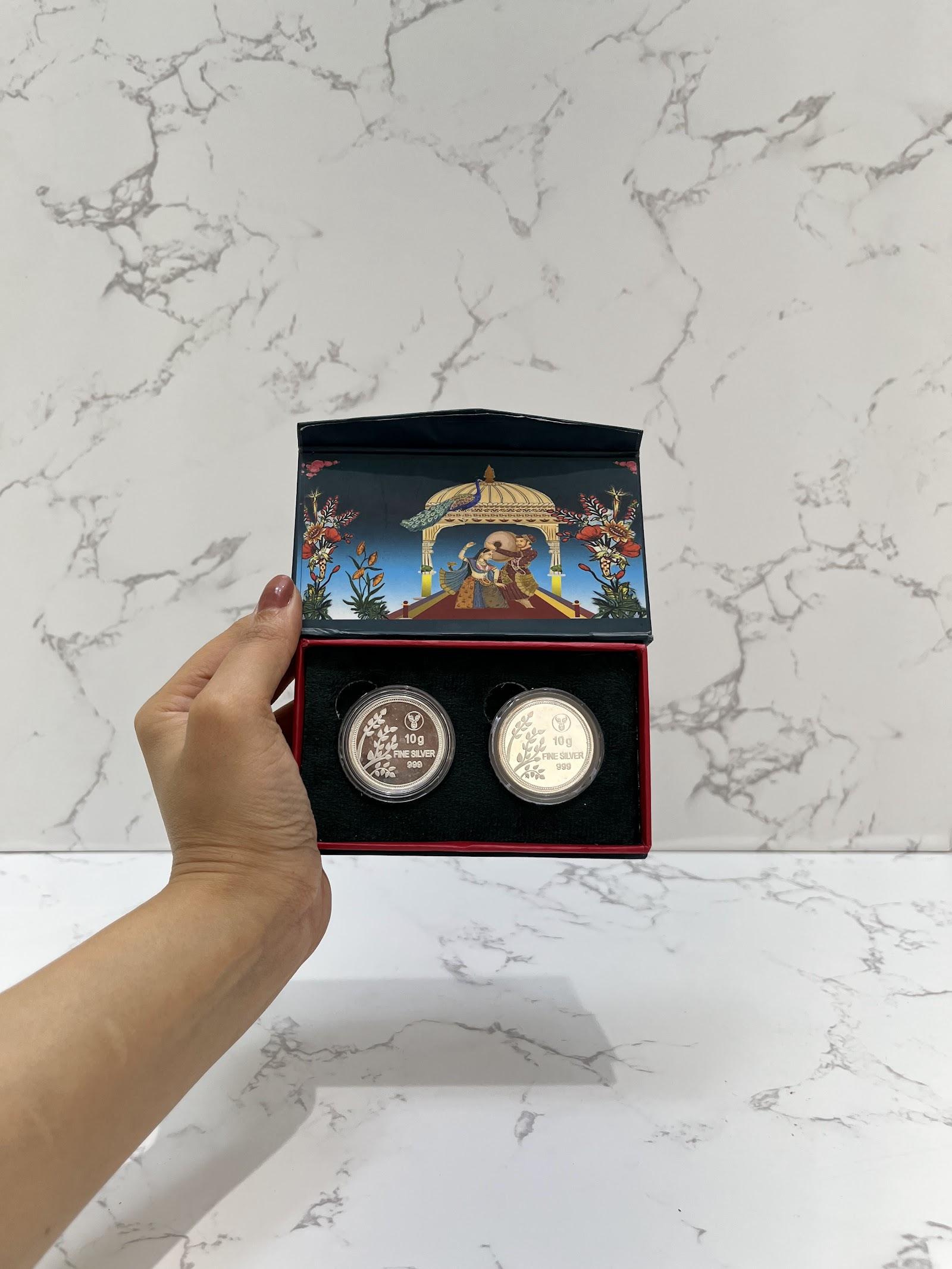 Silver Radha Krishna Coin Set, sterling silver