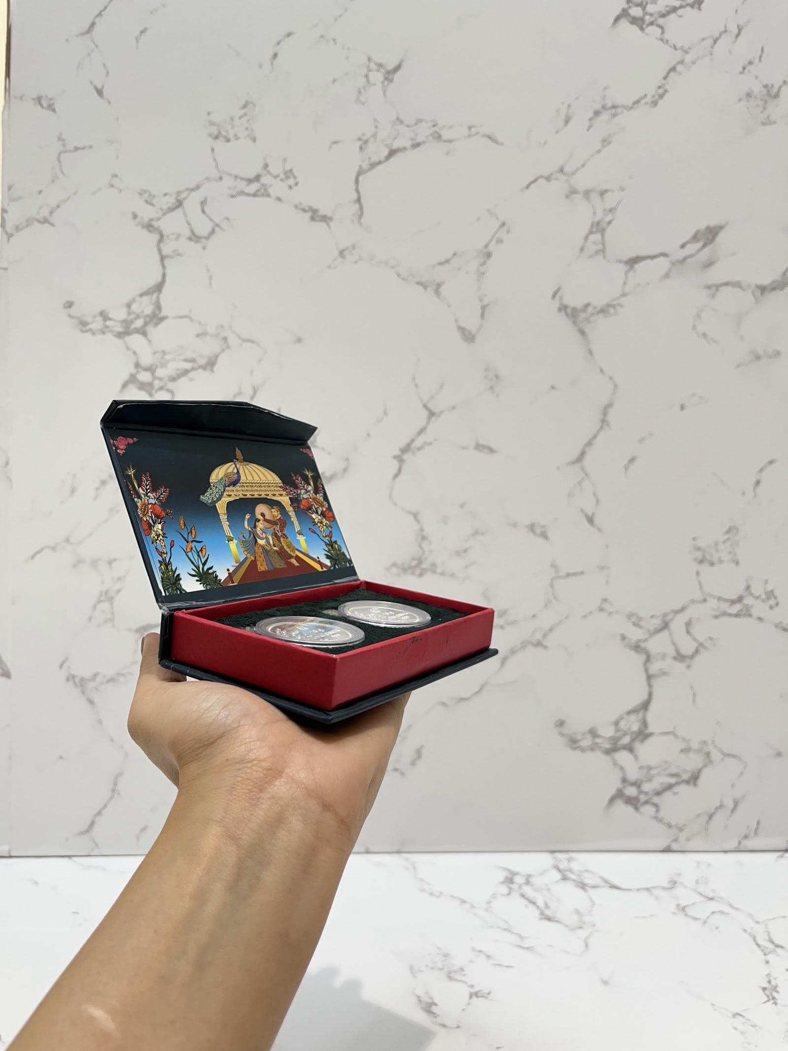Silver Radha Krishna Coin Set, sterling silver