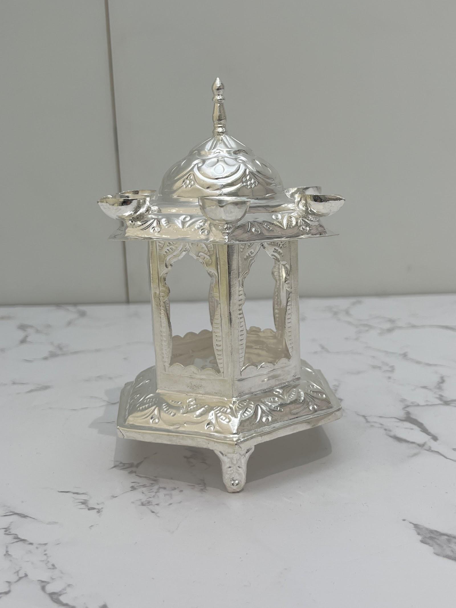Silver Temple Style Diya, sterling silver