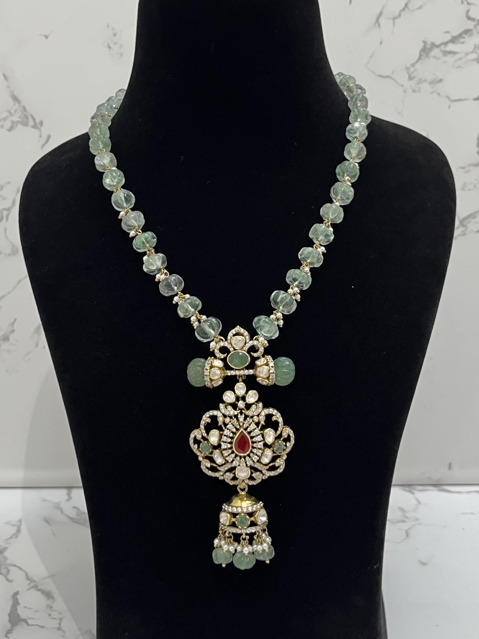 Green Polki Necklace, sterling silver