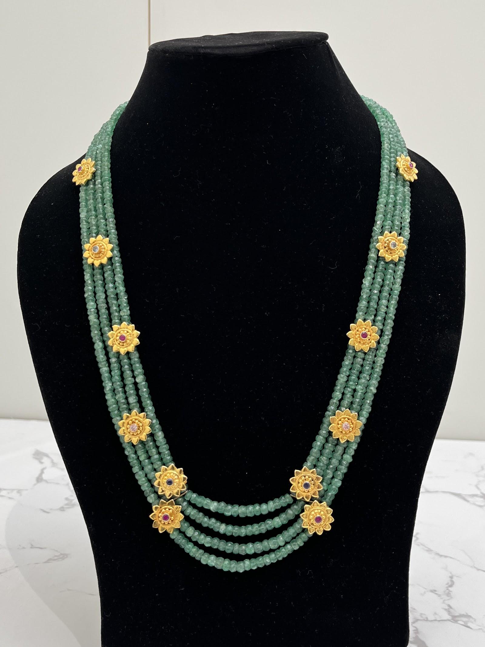 Green Beaded Necklace, sterling silver