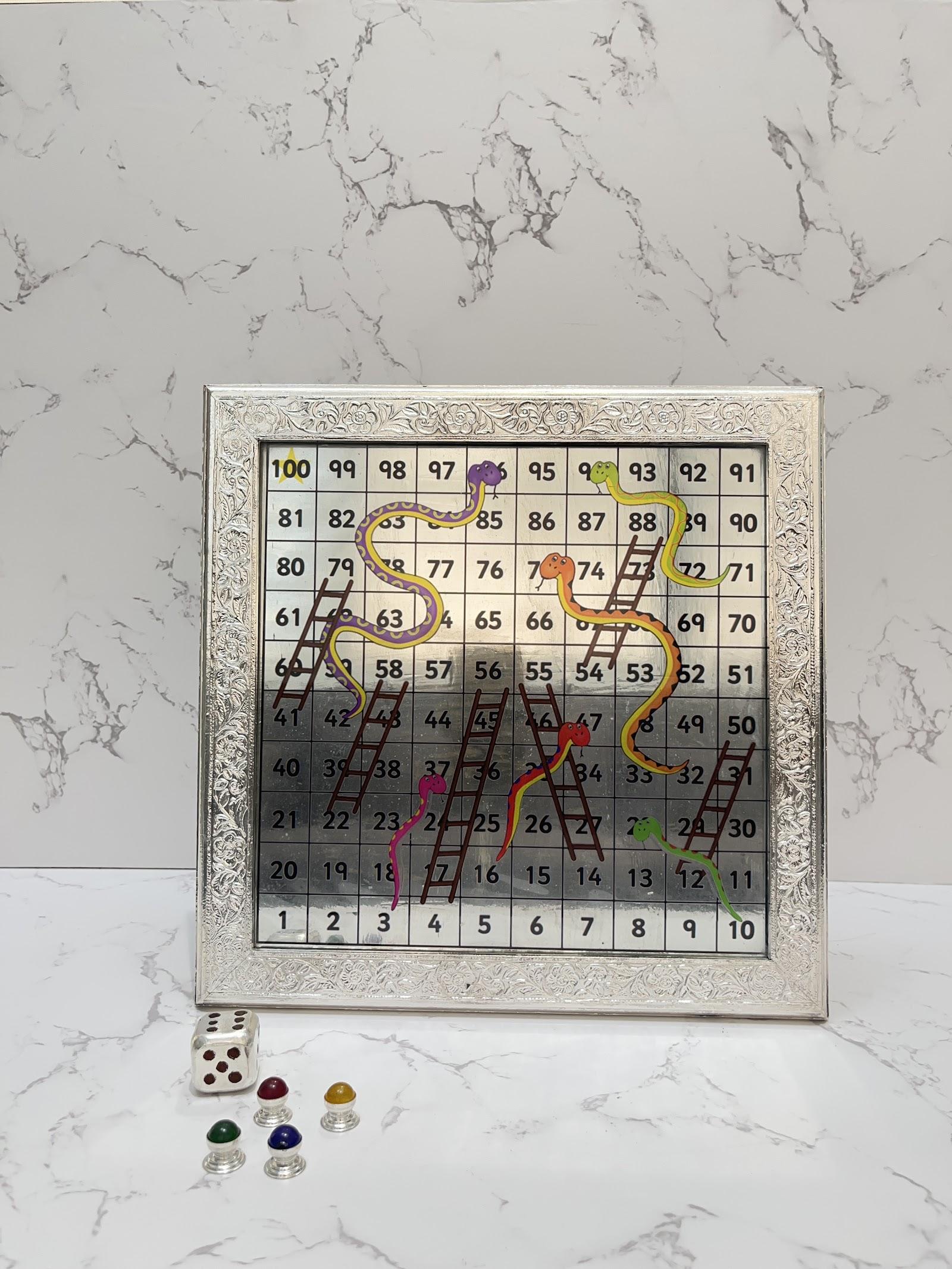 Silver Snake and Ladder Game Board, sterling silver