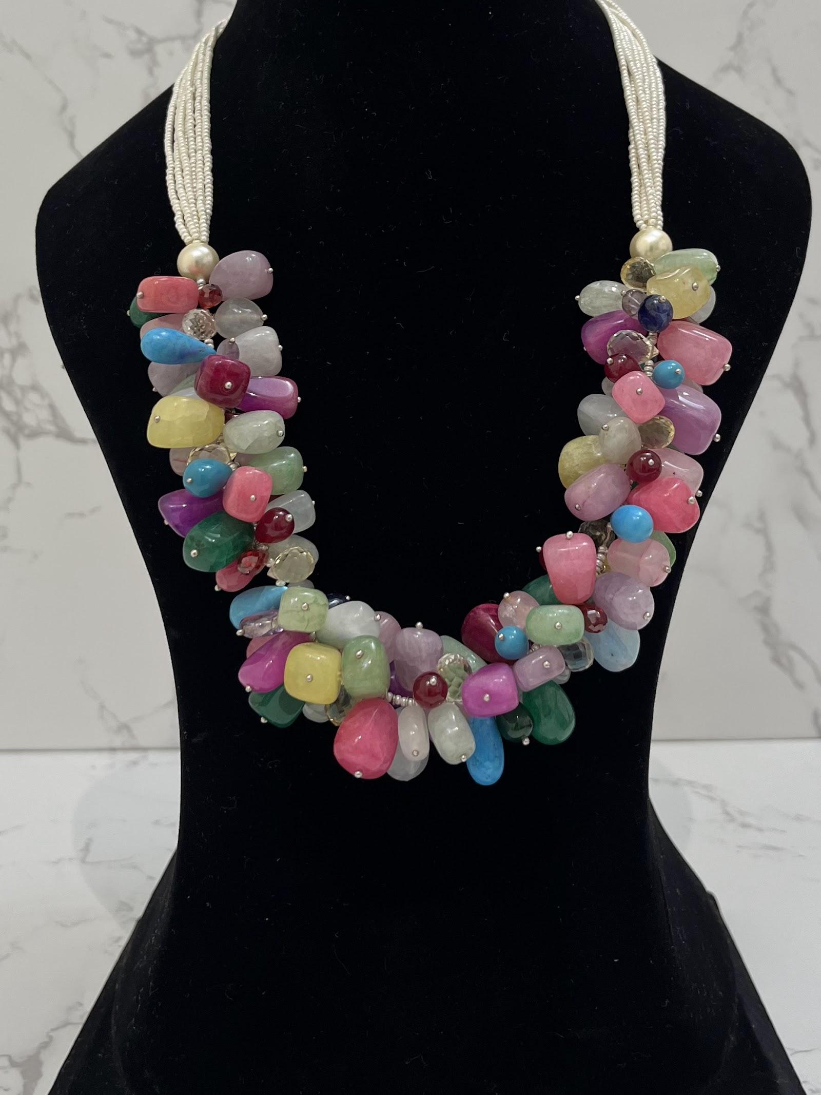Multicolour Stone Necklace · 243 g, sterling silver
