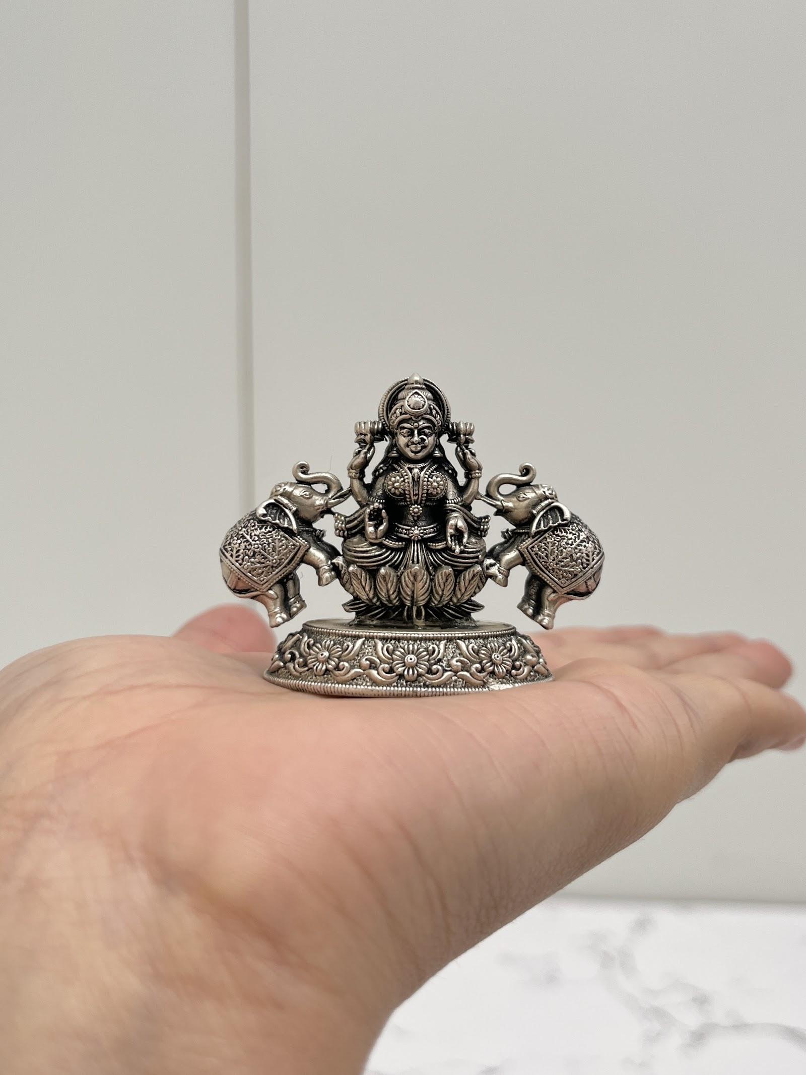 Silver Gaja Lakshmi Idol, sterling silver