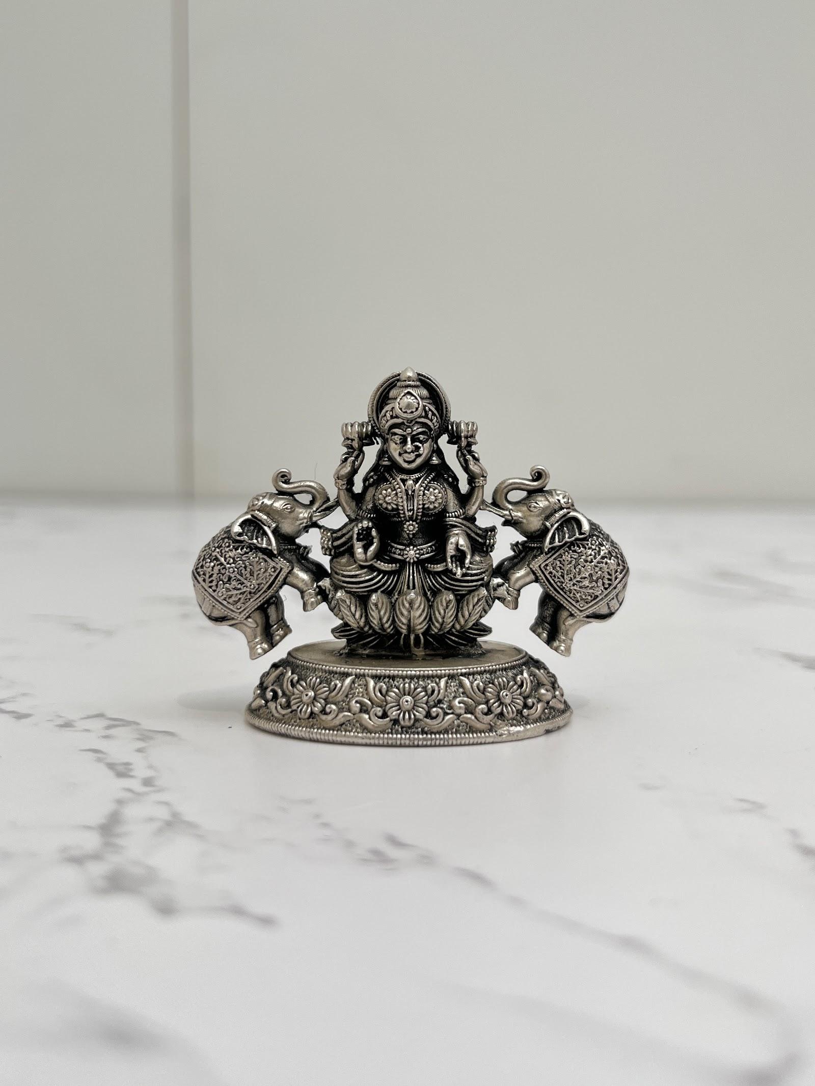 Silver Gaja Lakshmi Idol, sterling silver