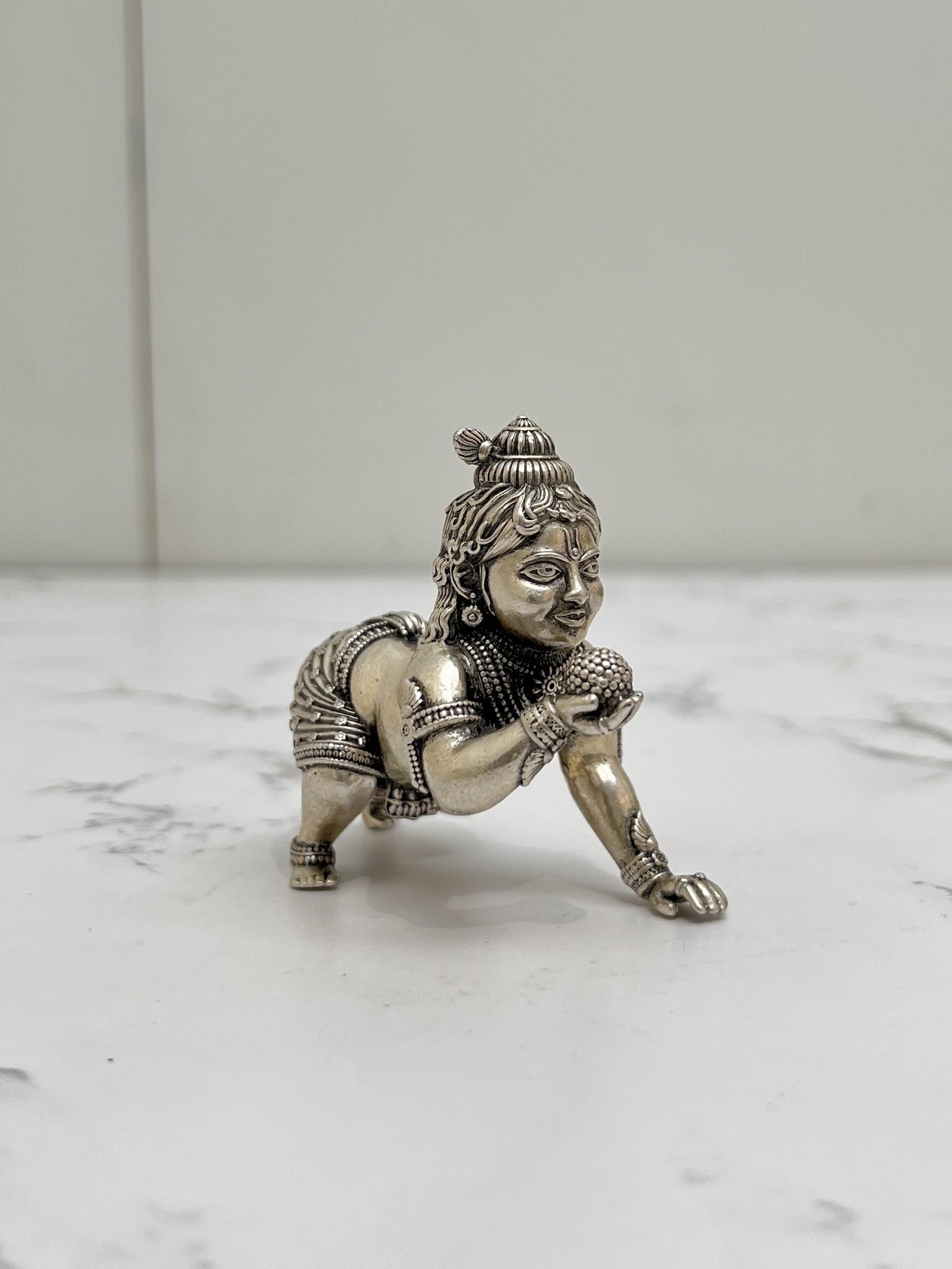 Silver Bal Krishna Idol, sterling silver