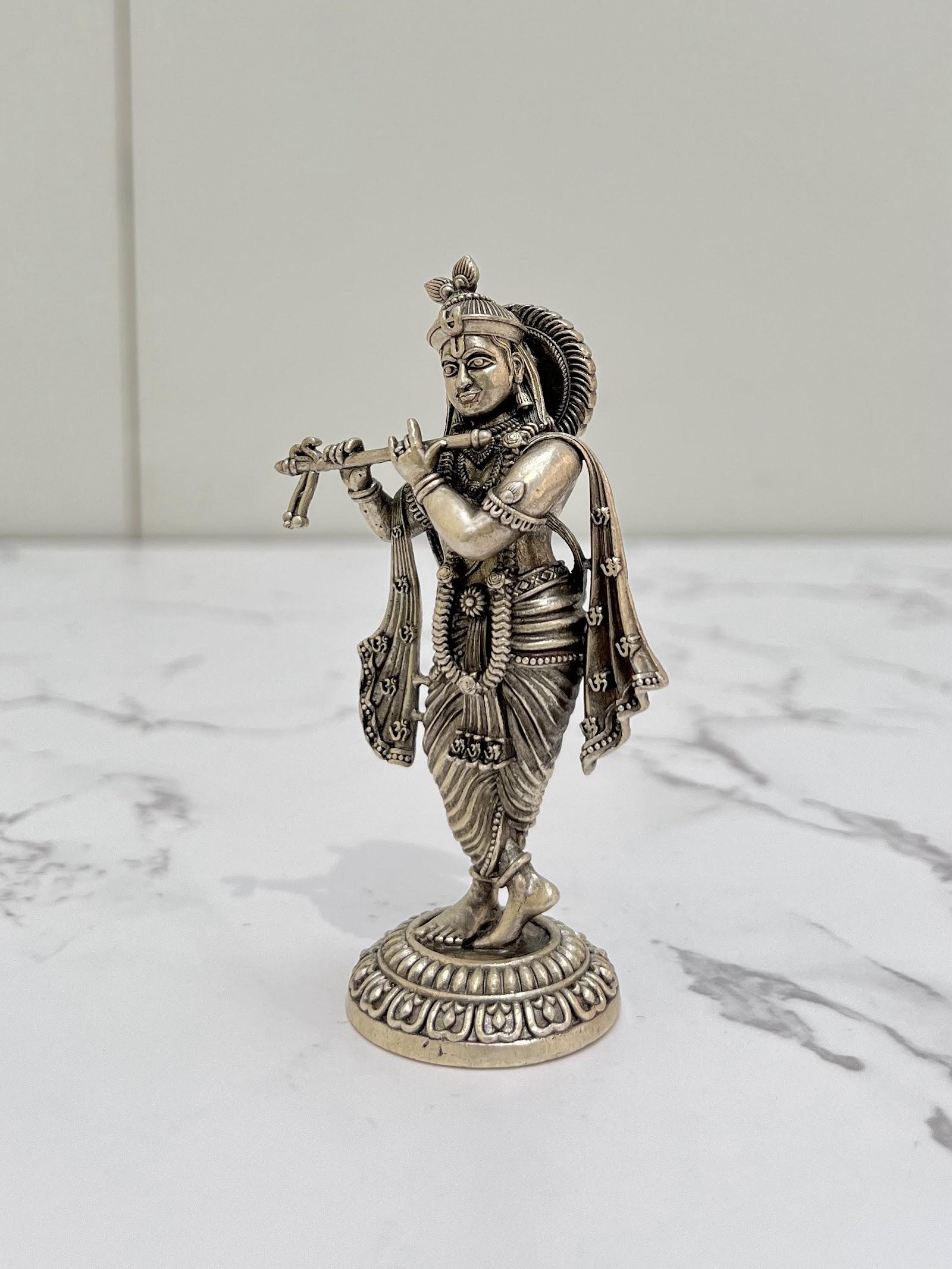 Silver Krishna Idol, sterling silver