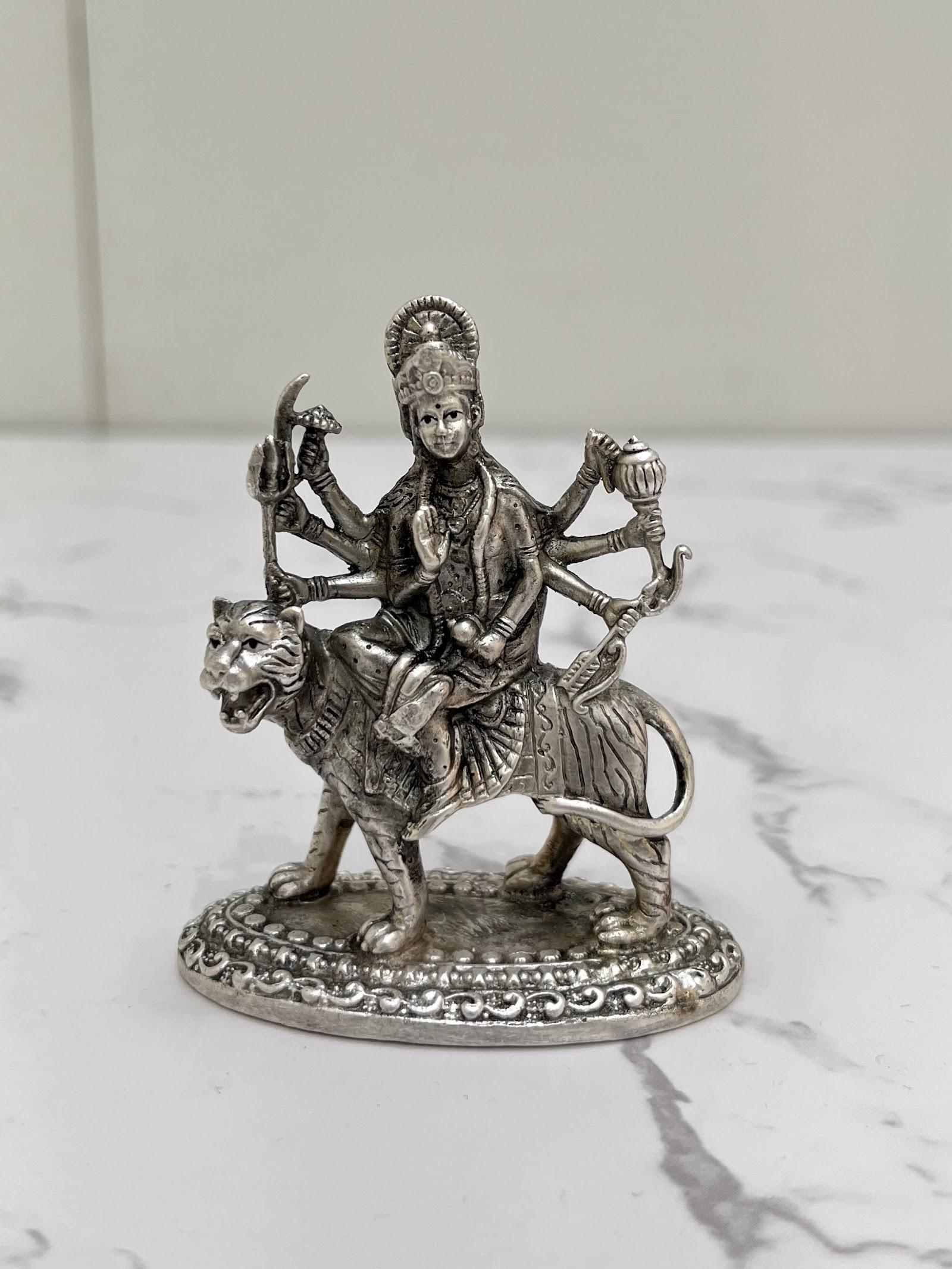 Silver Durga Idol, sterling silver