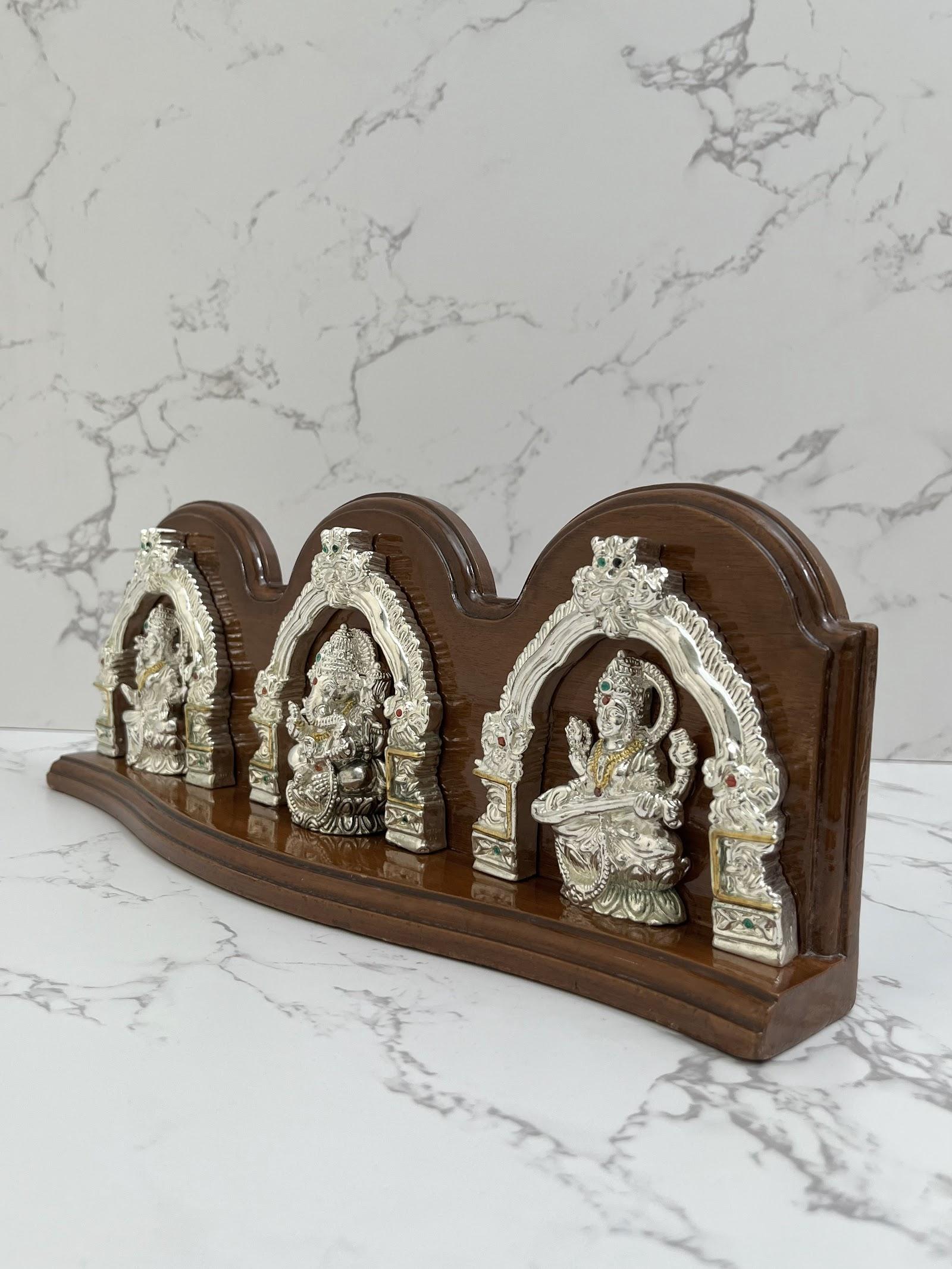 Silver Lakshmi Ganesh Saraswati Idol · 137 g, sterling silver