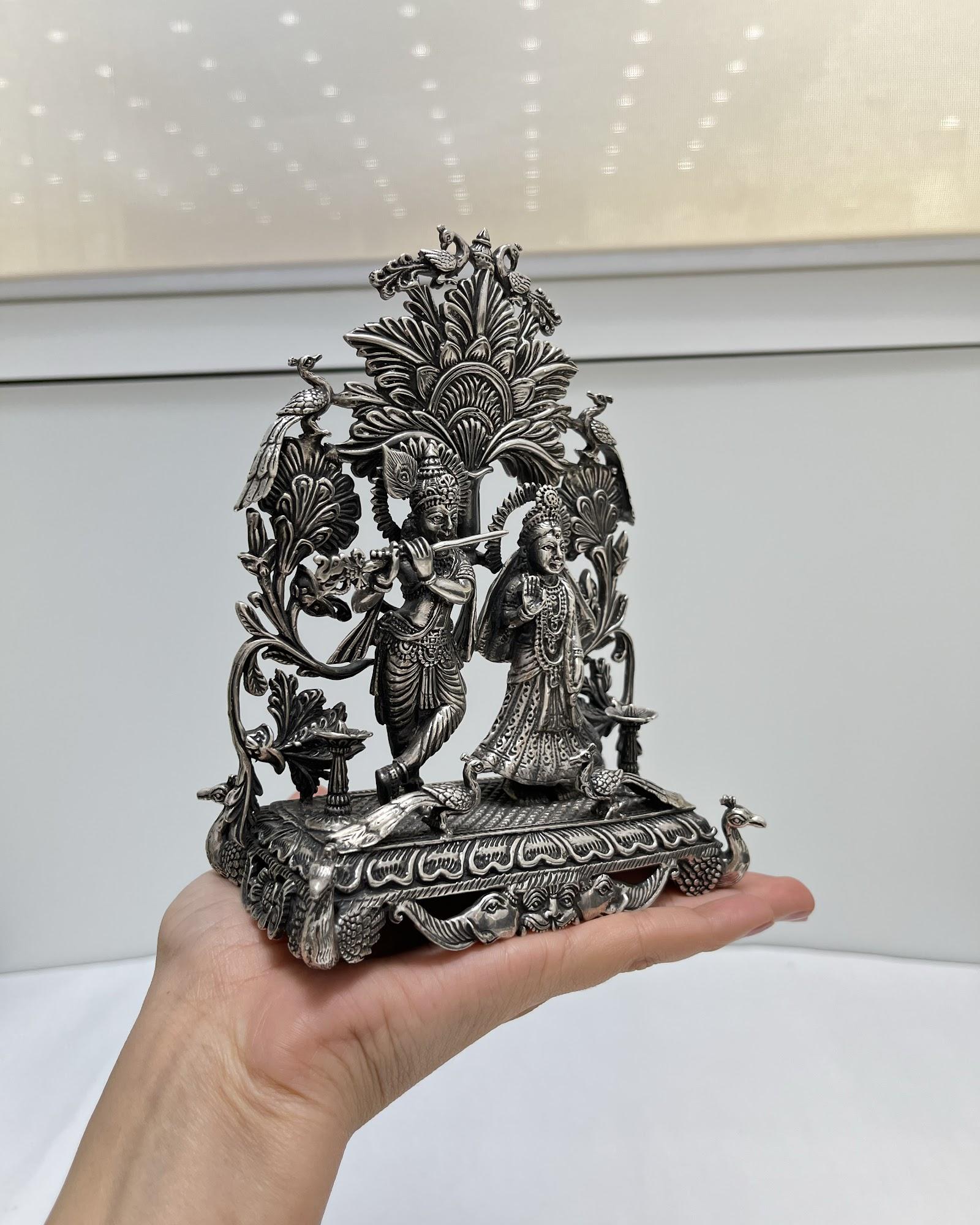 Silver Radha Krishna Idol, sterling silver