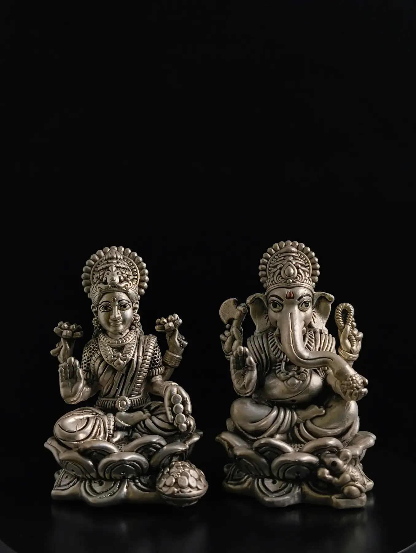 Lakshmi & Ganesh, in silver