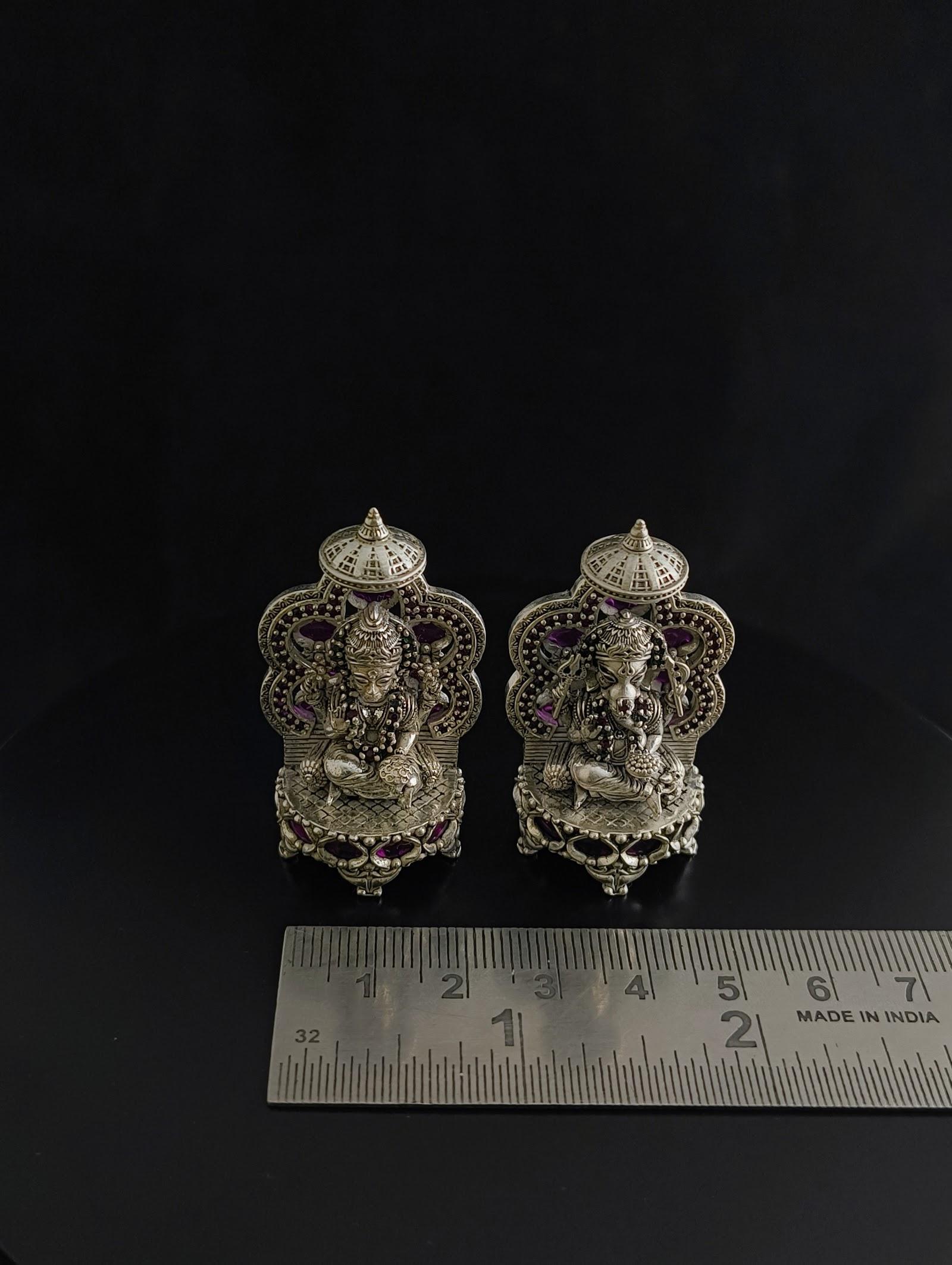 Silver Lakshmi Ganesh Idol Pair, sterling silver
