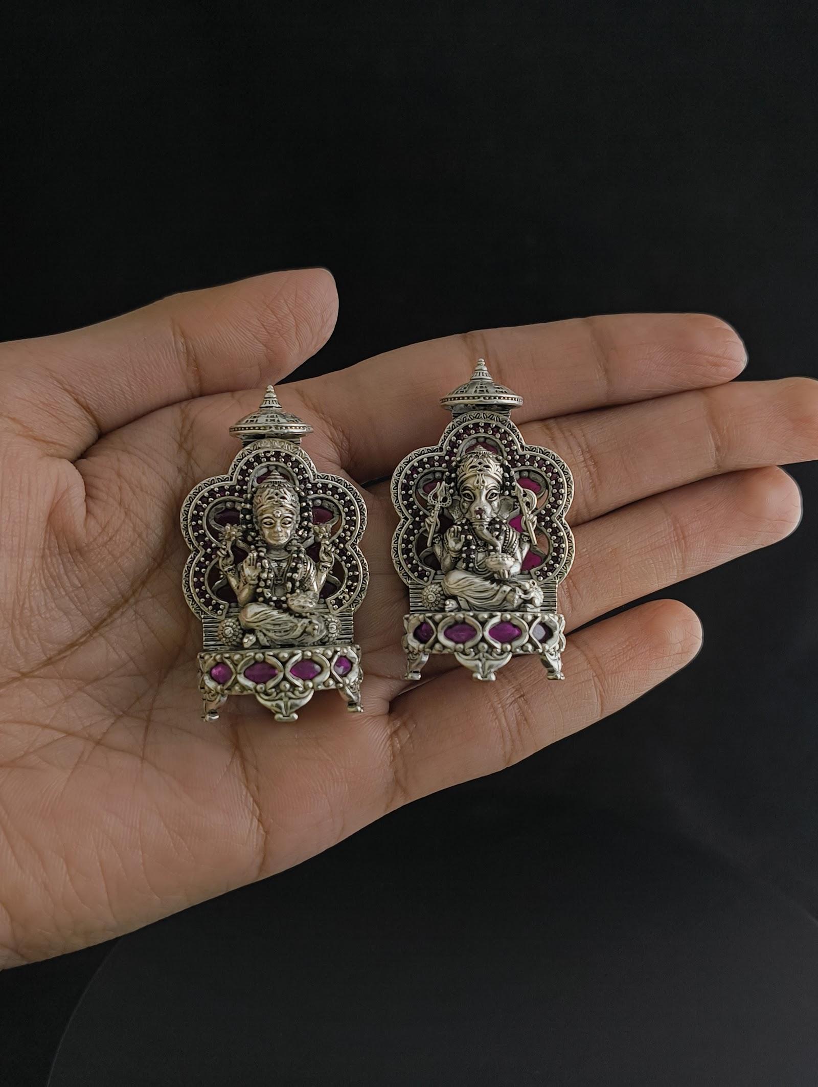 Silver Lakshmi Ganesh Idol Pair, sterling silver