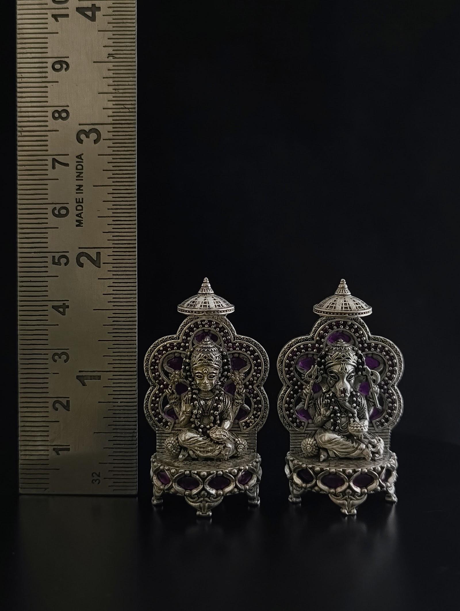 Silver Lakshmi Ganesh Idol Pair, sterling silver