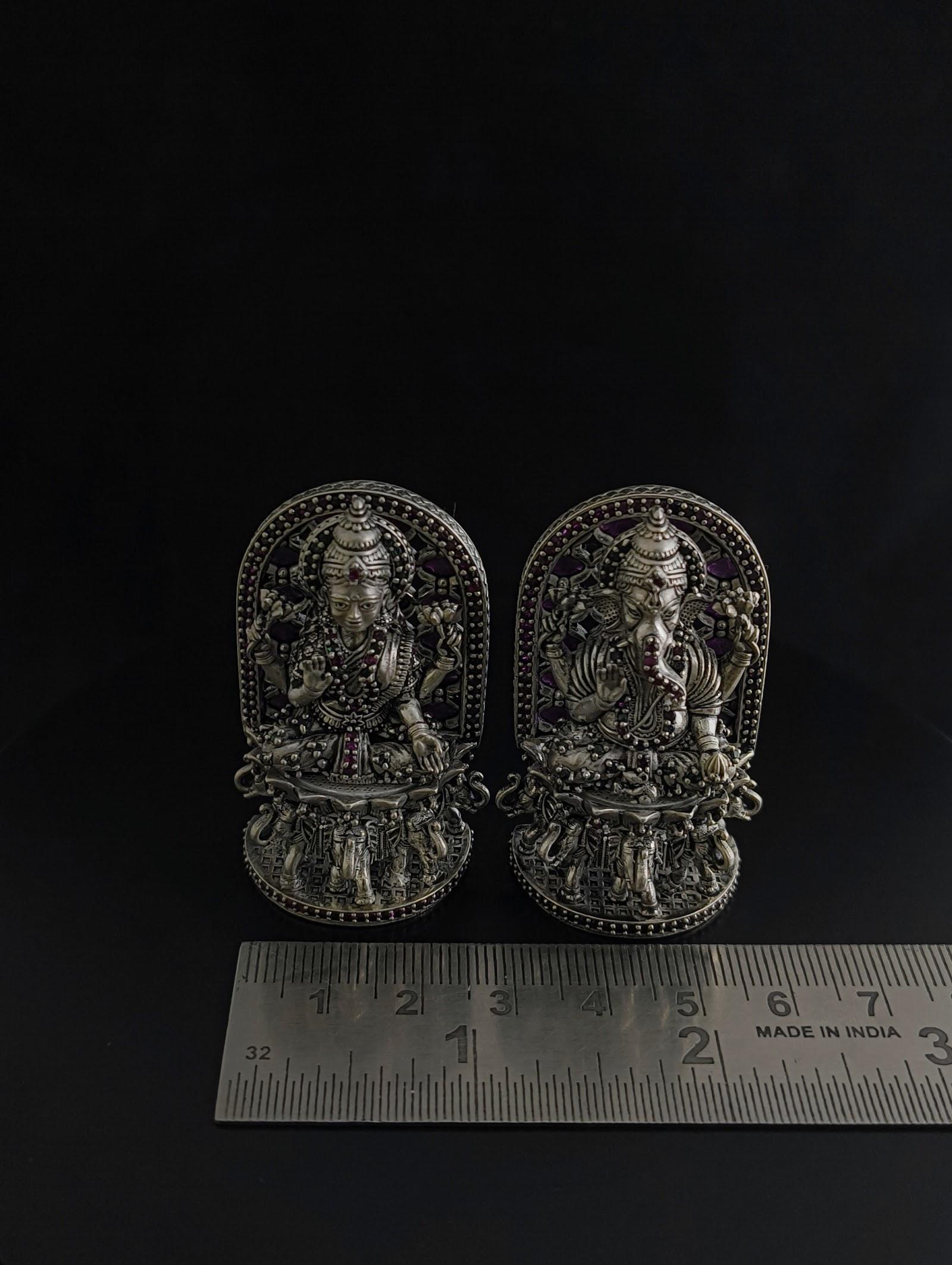 Silver Lakshmi Ganesh Idol Pair, sterling silver