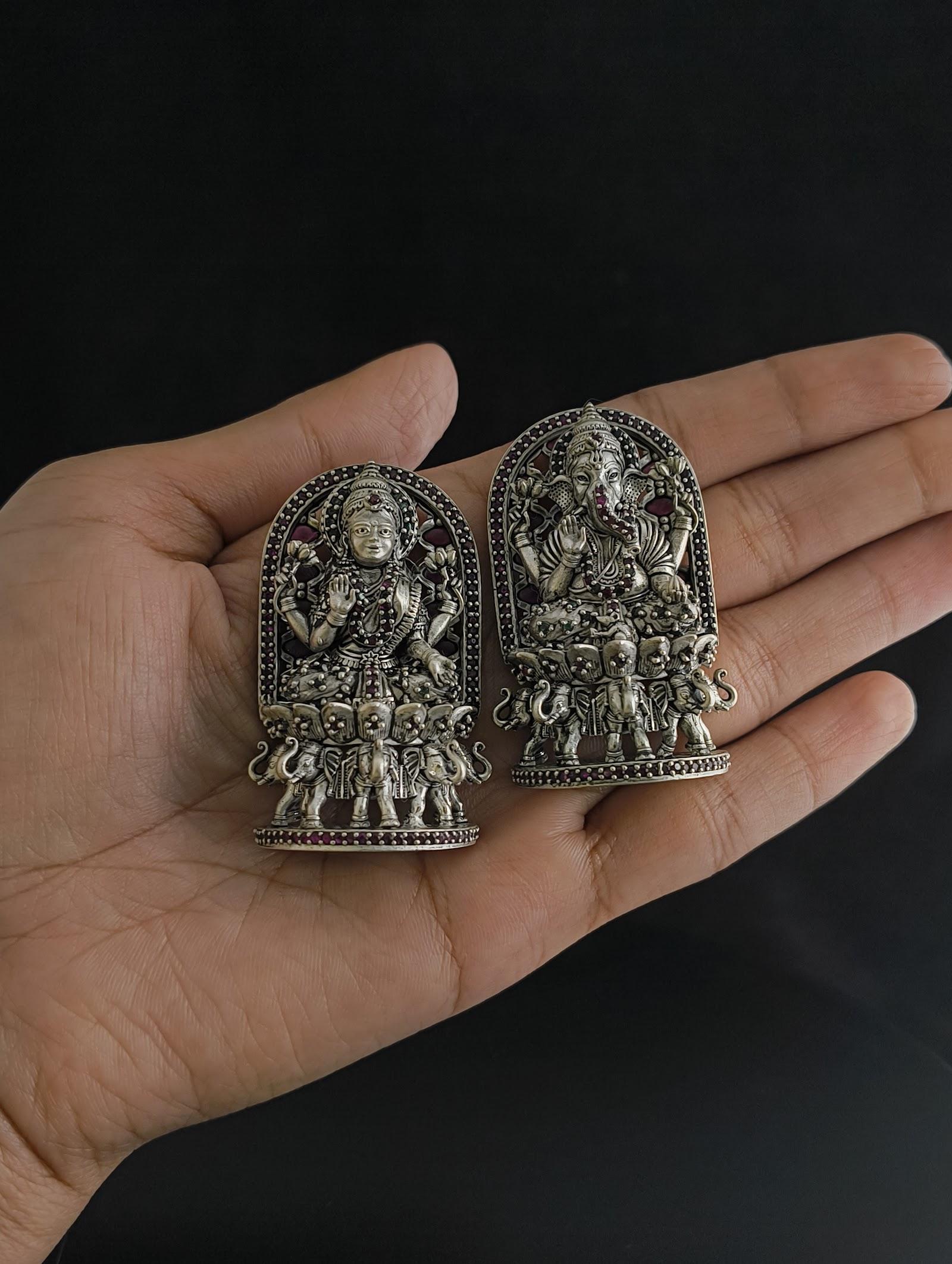 Silver Lakshmi Ganesh Idol Pair, sterling silver