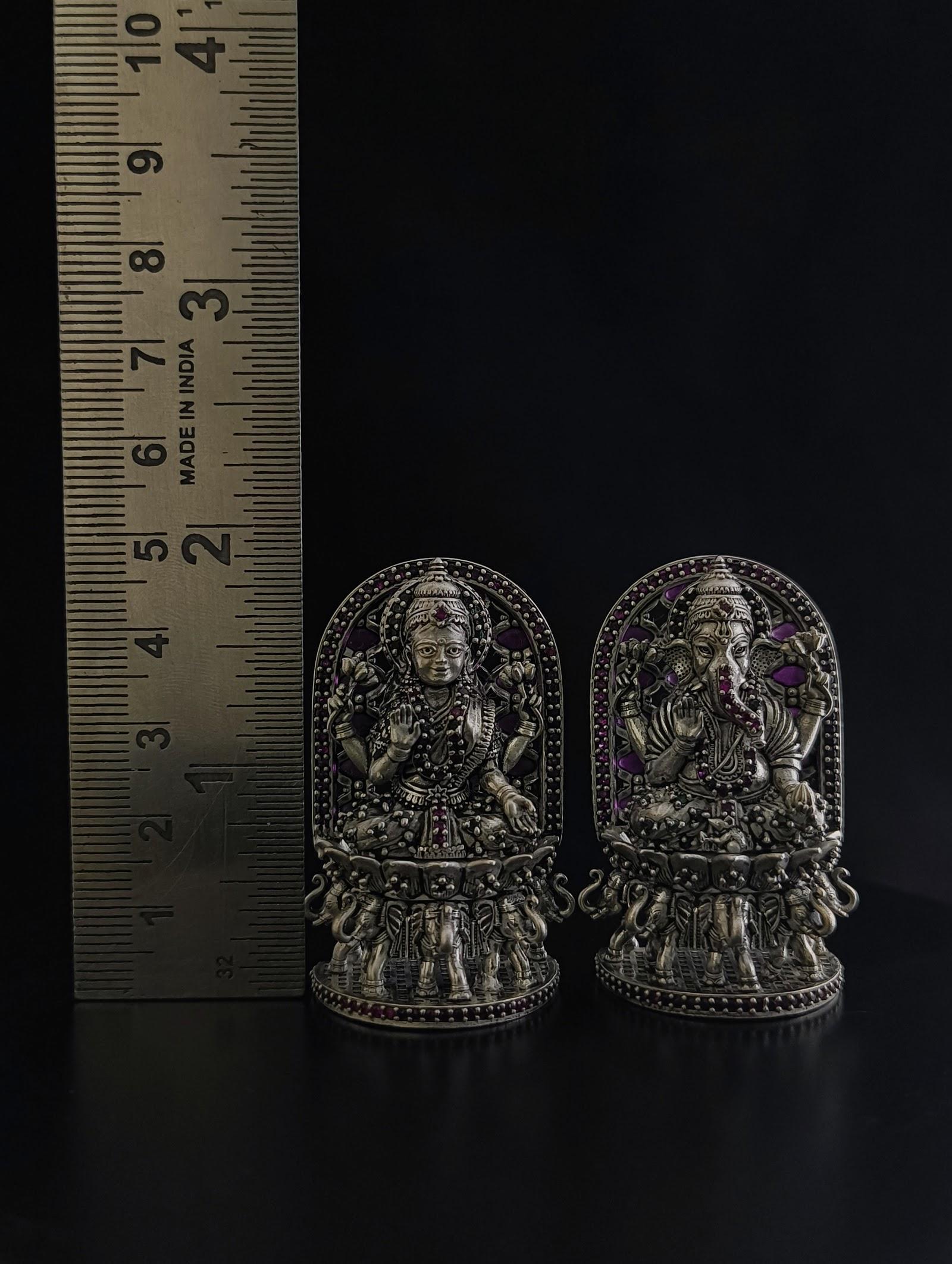 Silver Lakshmi Ganesh Idol Pair, sterling silver