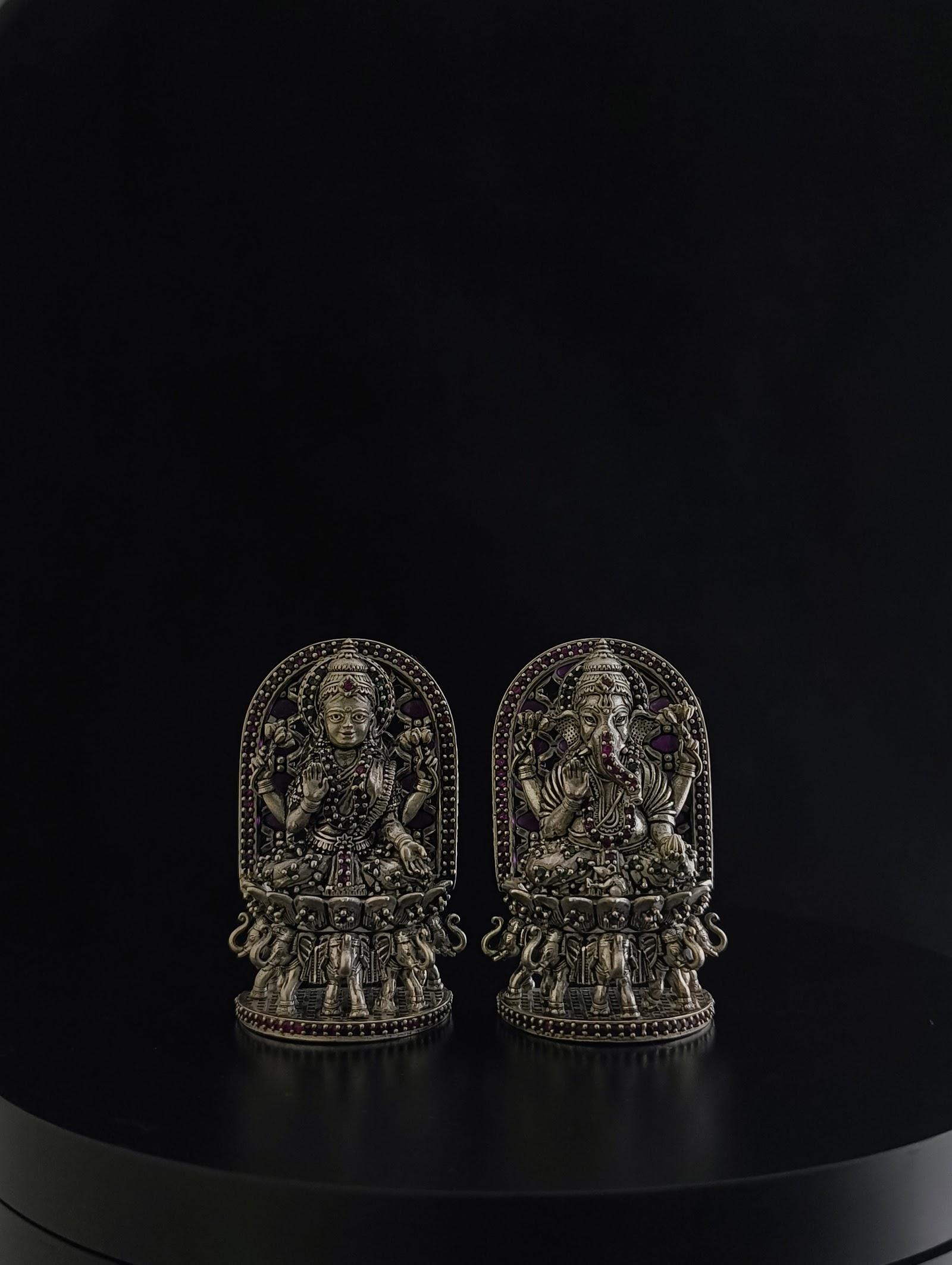Silver Lakshmi Ganesh Idol Pair, sterling silver