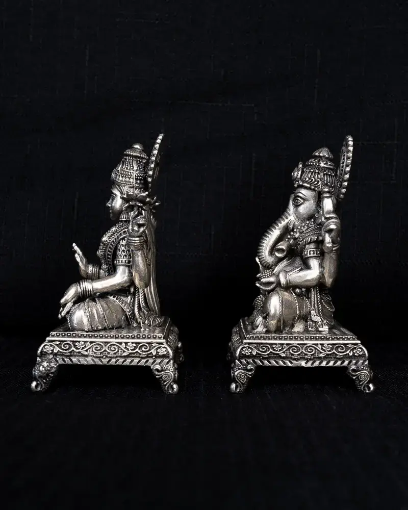 Lakshmi & Ganesh on Chowki, in silver