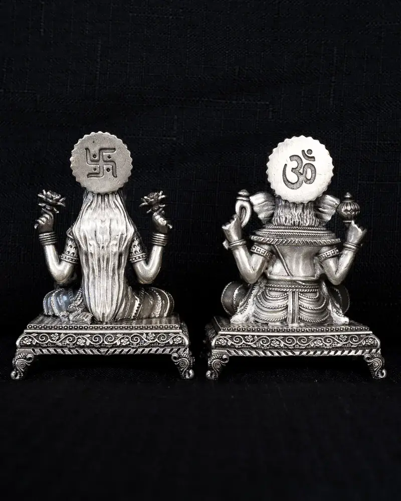 Lakshmi & Ganesh on Chowki, in silver