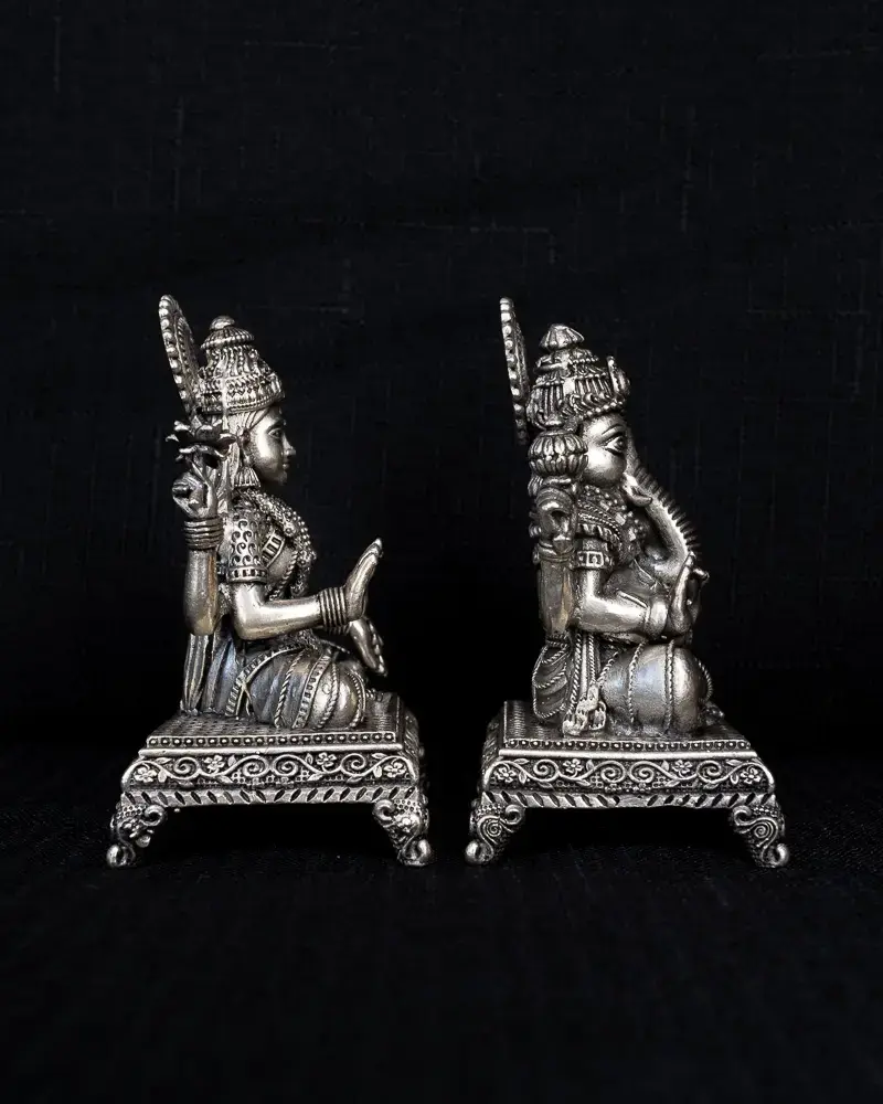 Lakshmi & Ganesh on Chowki, in silver