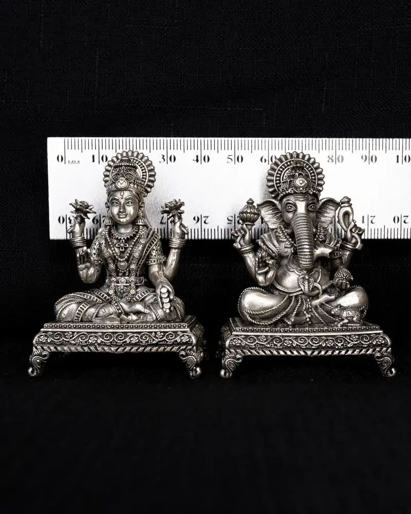 Lakshmi & Ganesh on Chowki, in silver