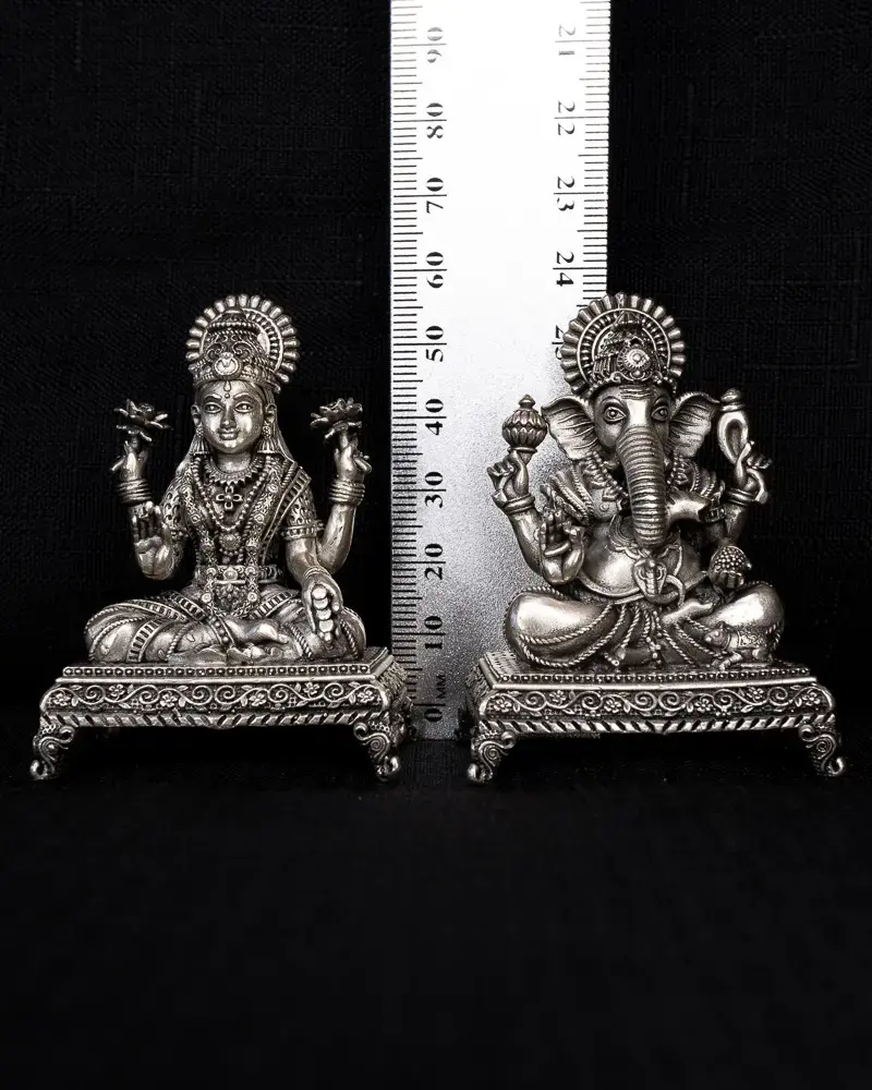 Lakshmi & Ganesh on Chowki, in silver