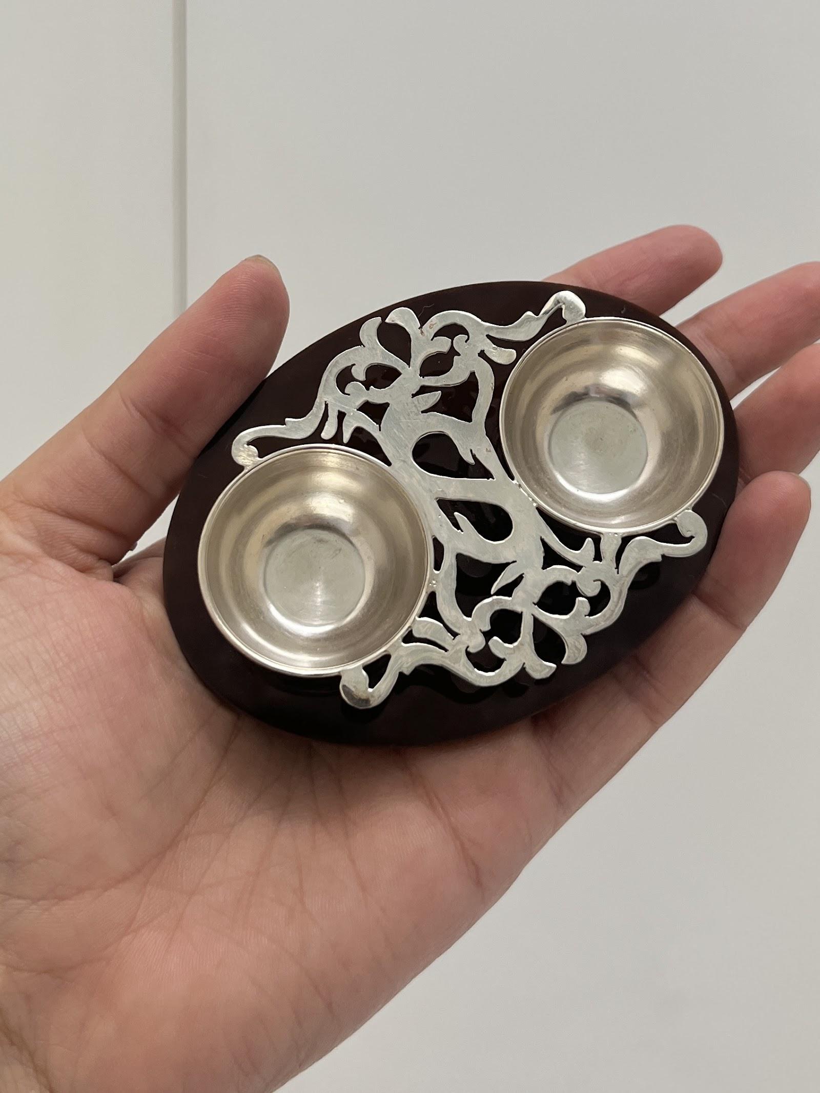 Silver Twin Diya, sterling silver