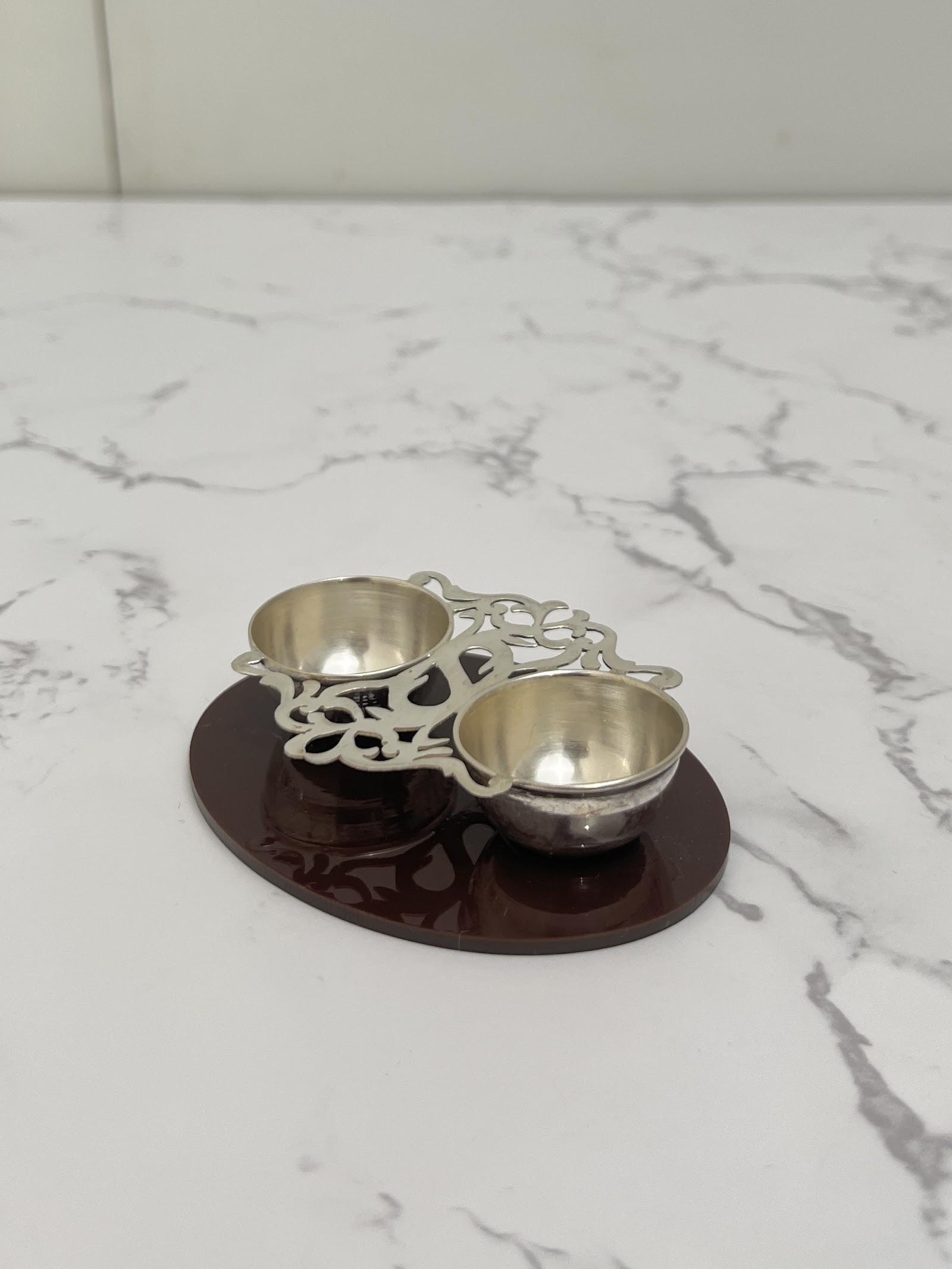 Silver Twin Diya, sterling silver