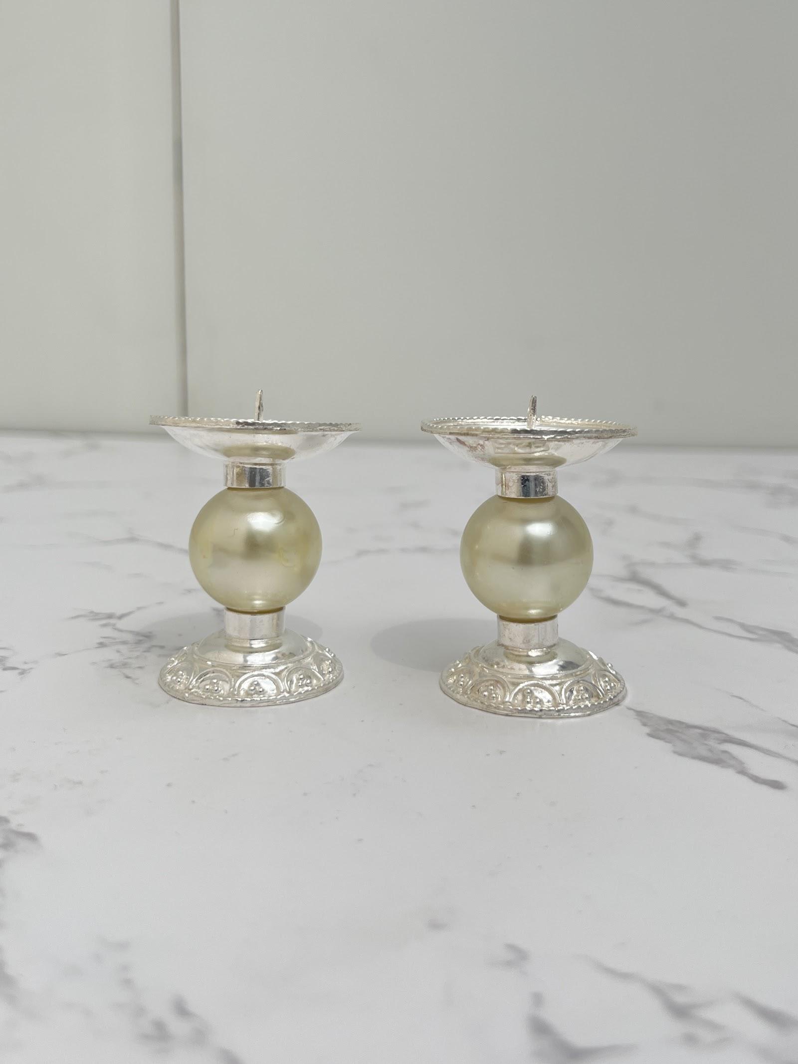Silver Pearl Candle Stand, sterling silver