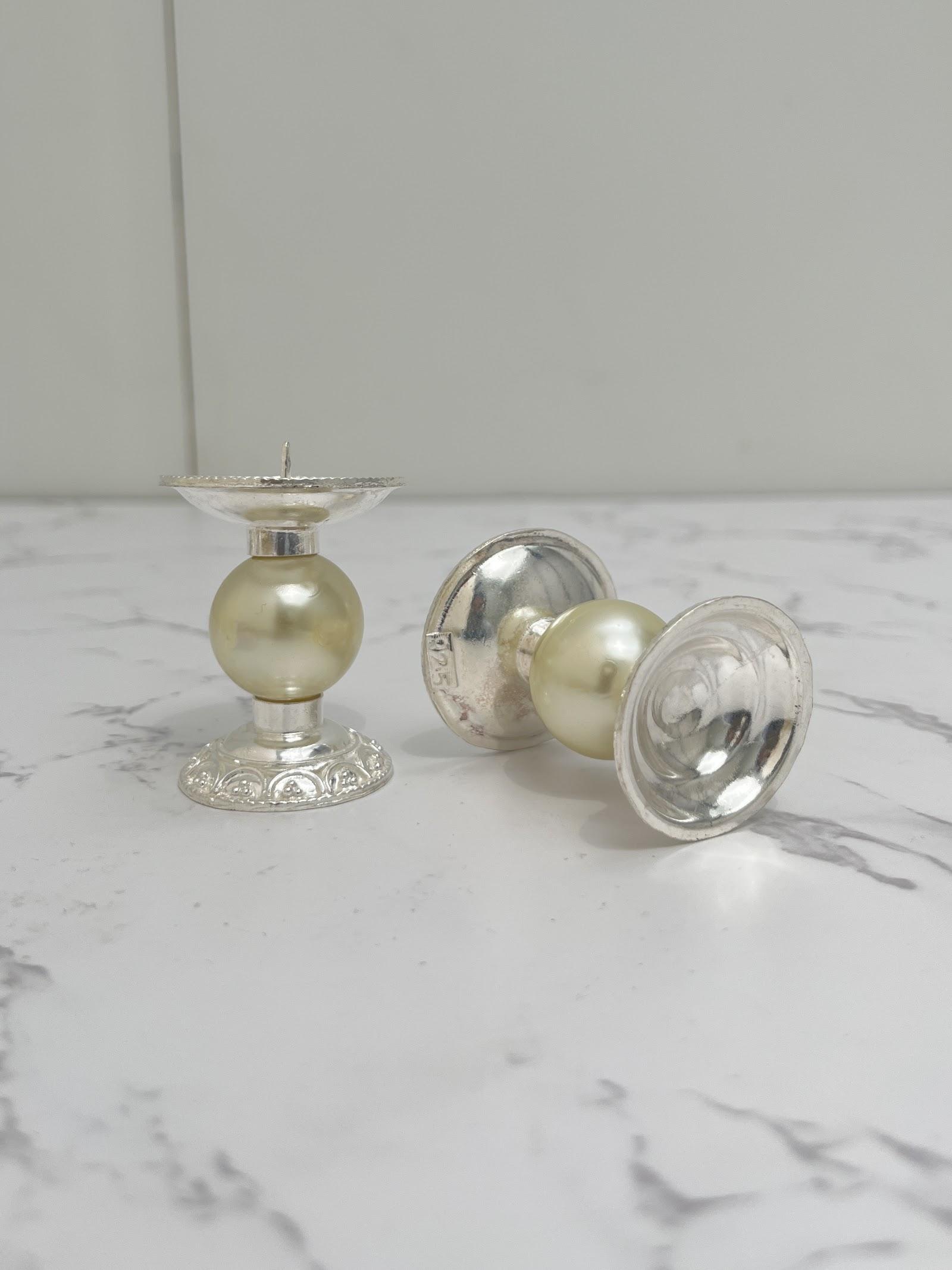 Silver Pearl Candle Stand, sterling silver