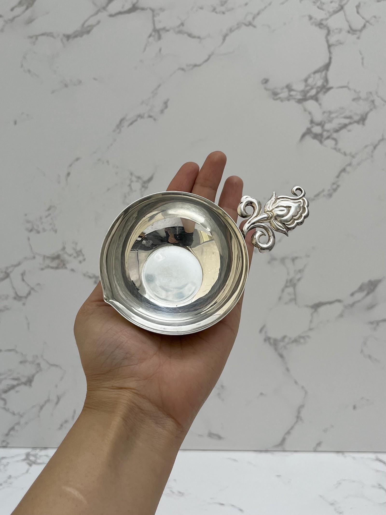Silver Leaf Handle Diya, sterling silver