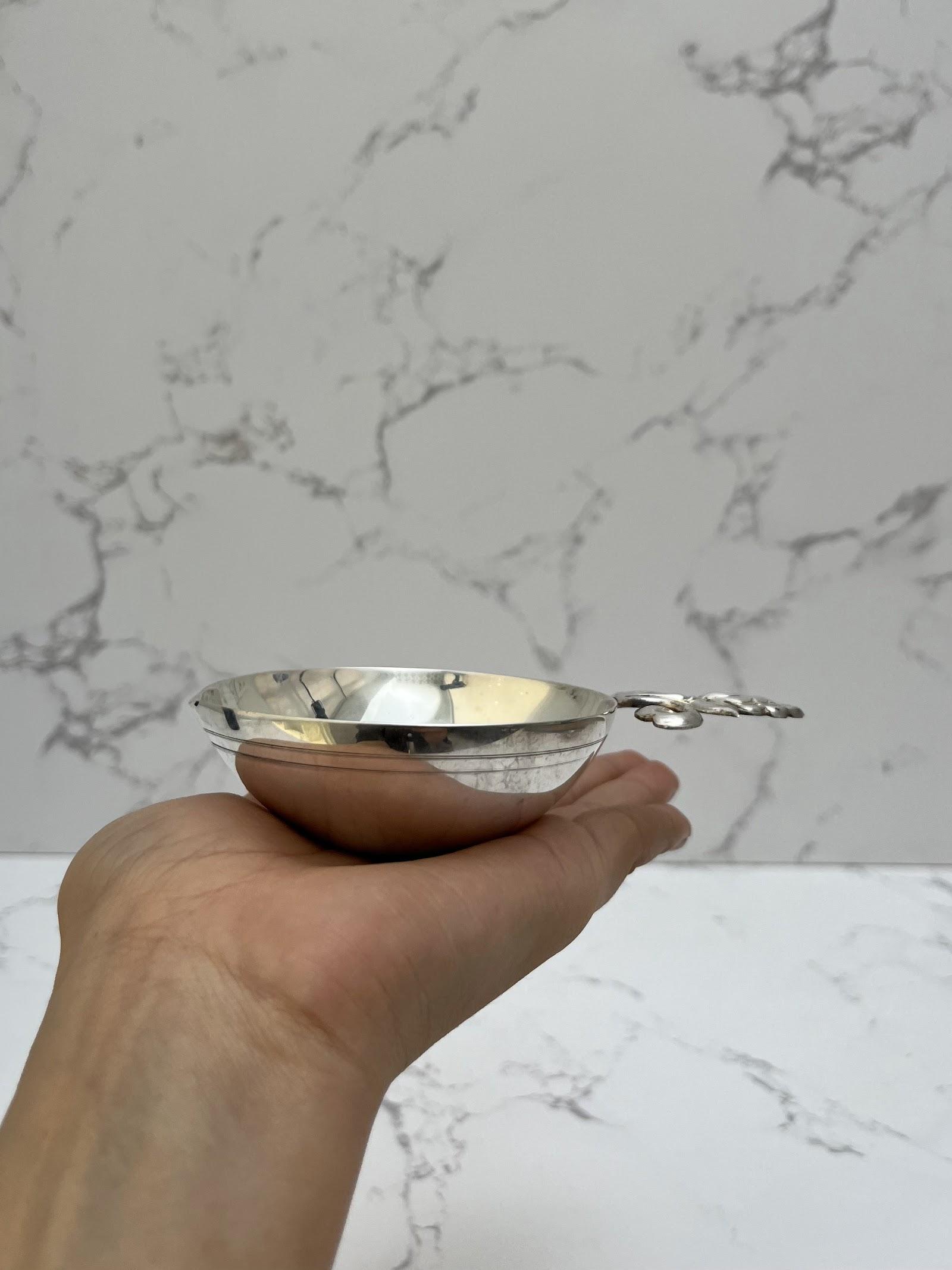 Silver Leaf Handle Diya, sterling silver