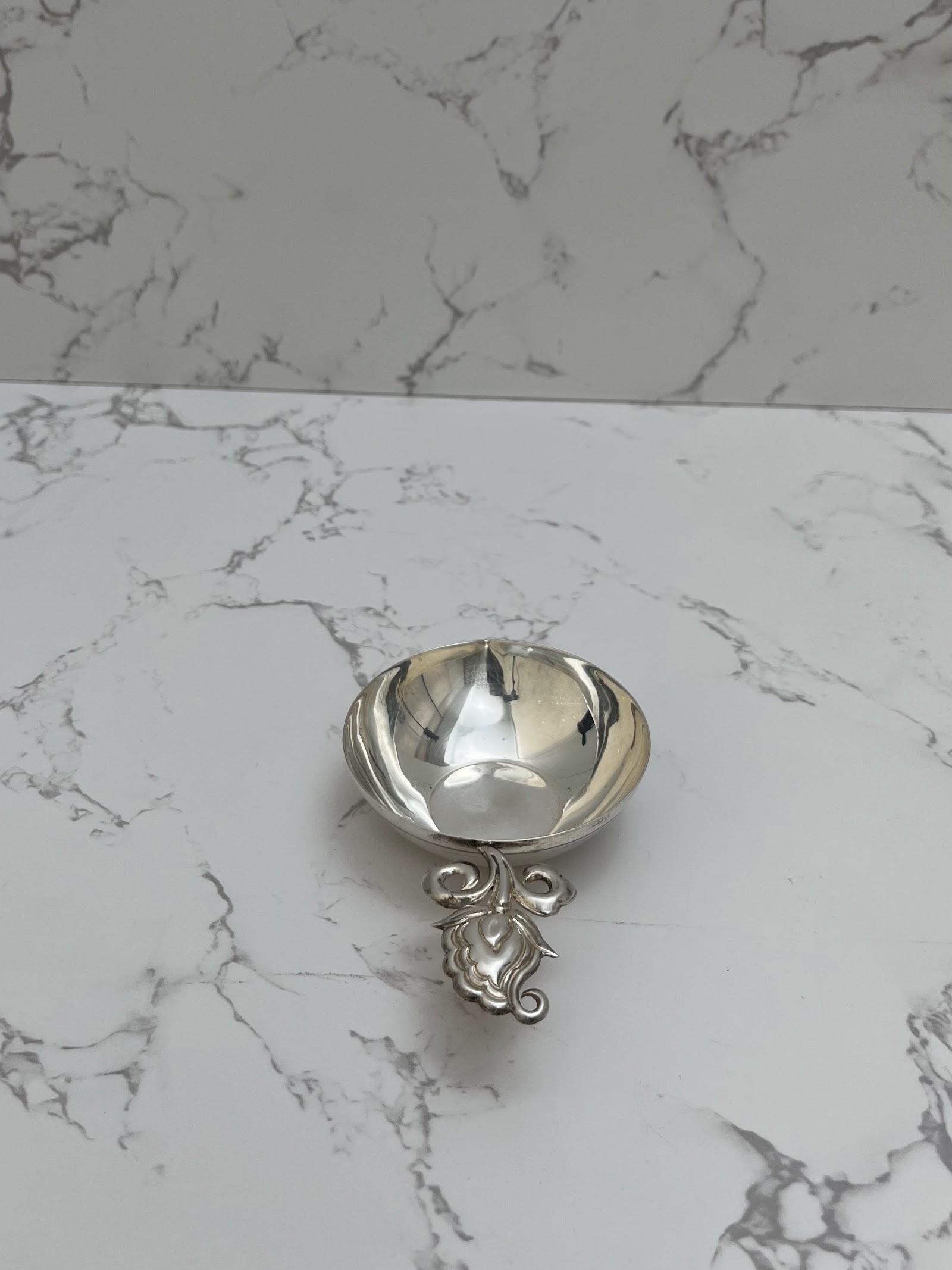 Silver Leaf Handle Diya, sterling silver