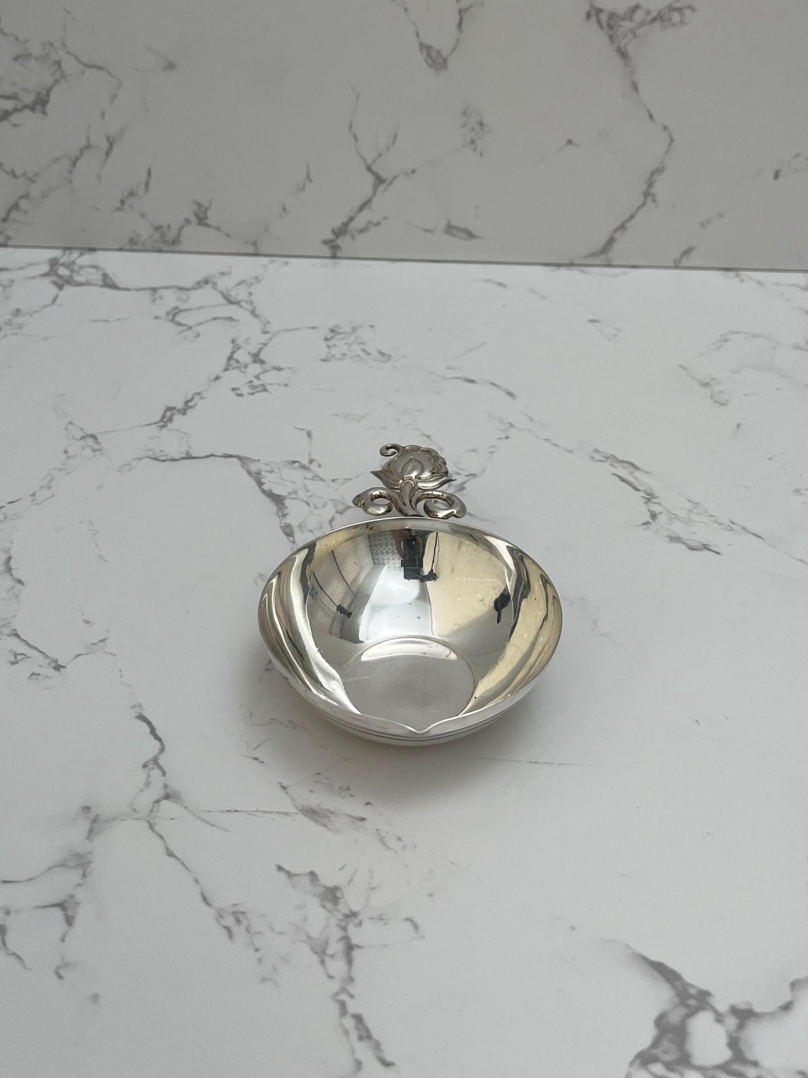 Silver Leaf Handle Diya, sterling silver