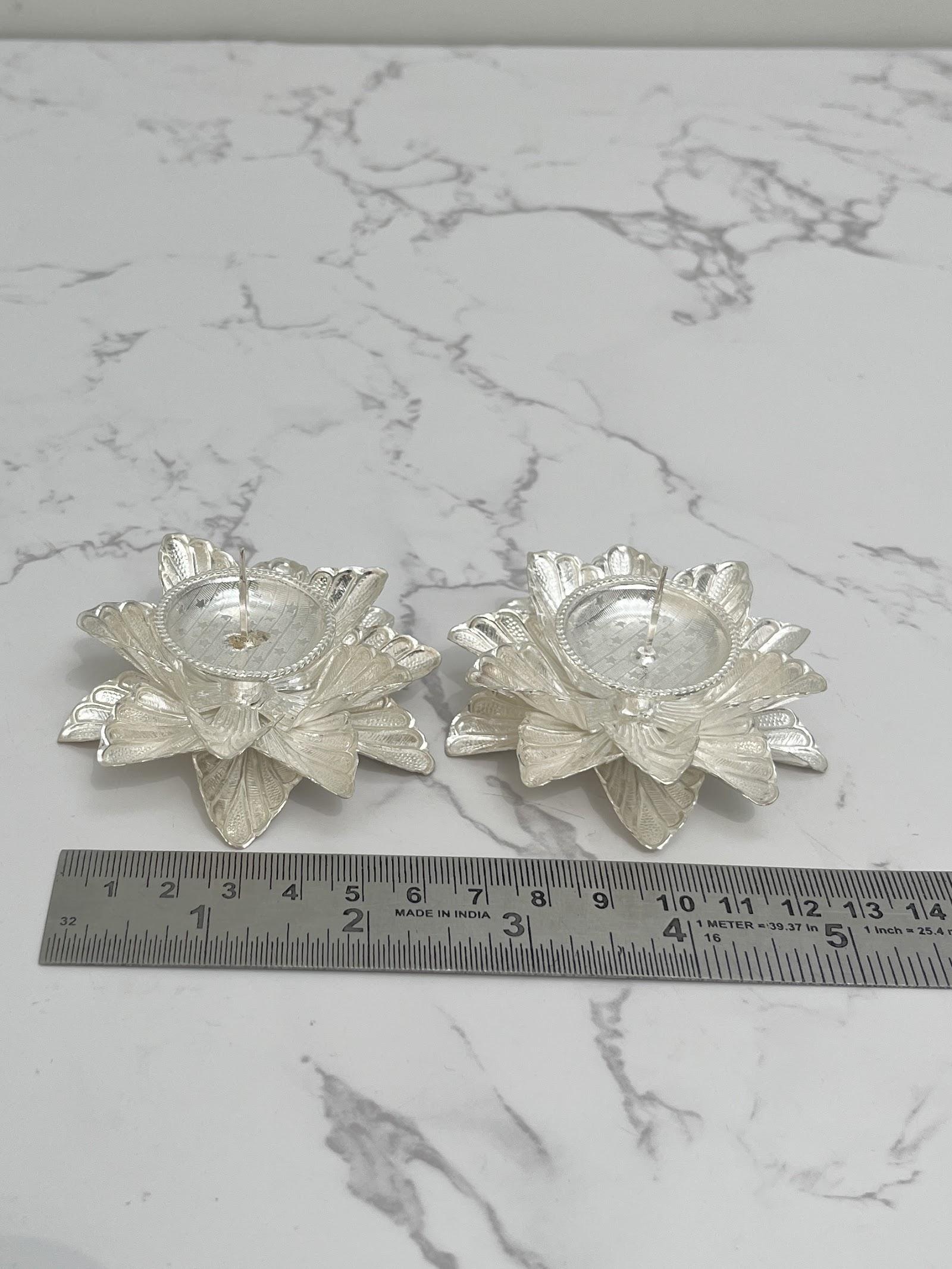 Silver Lotus Diya, sterling silver