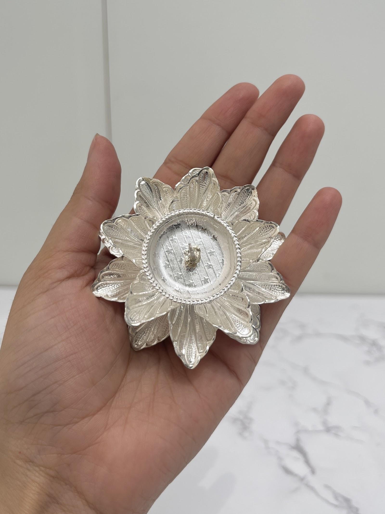 Silver Lotus Diya, sterling silver